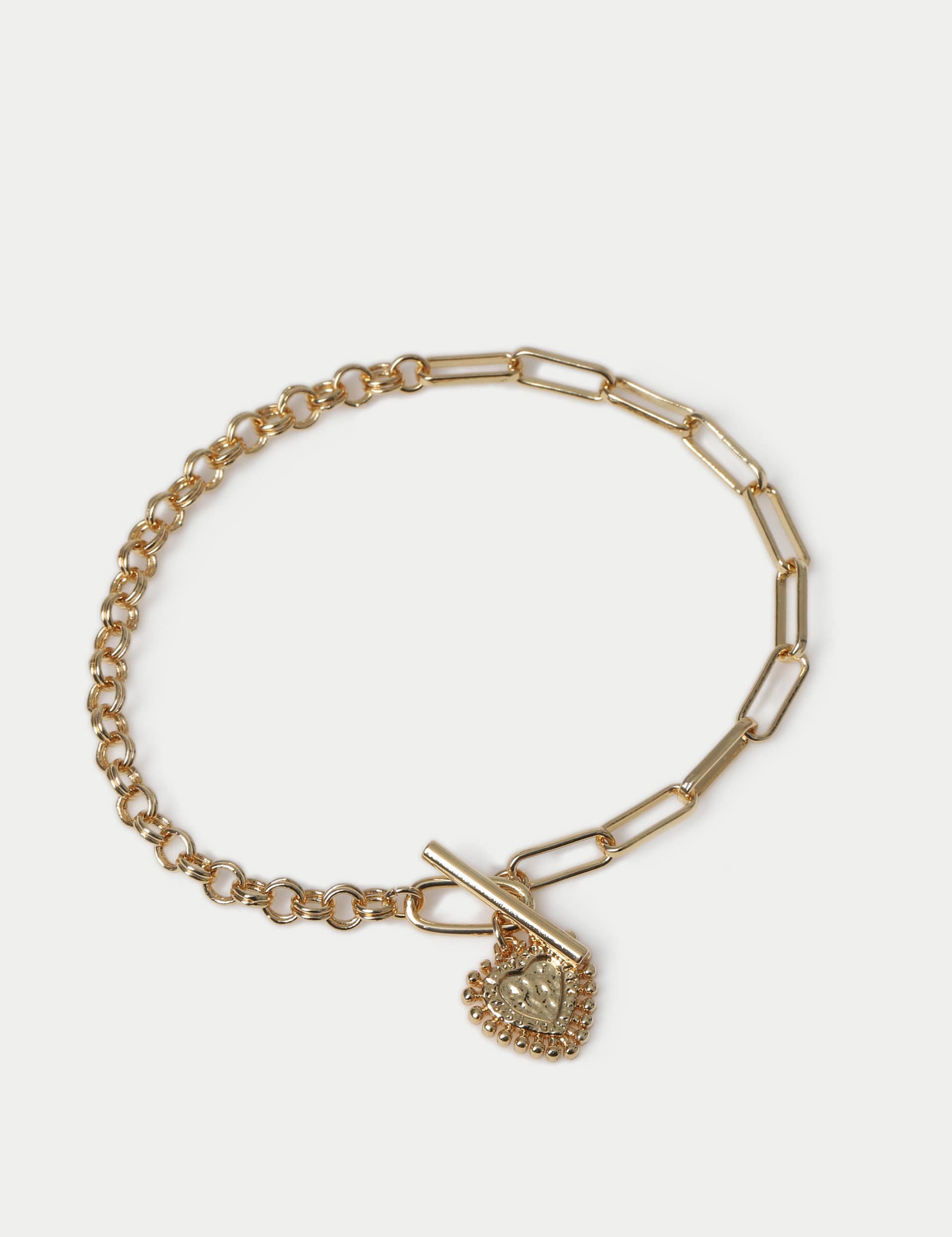 M&S Collection Women's 14ct Gold Plated Heart charm bracelet, Gold