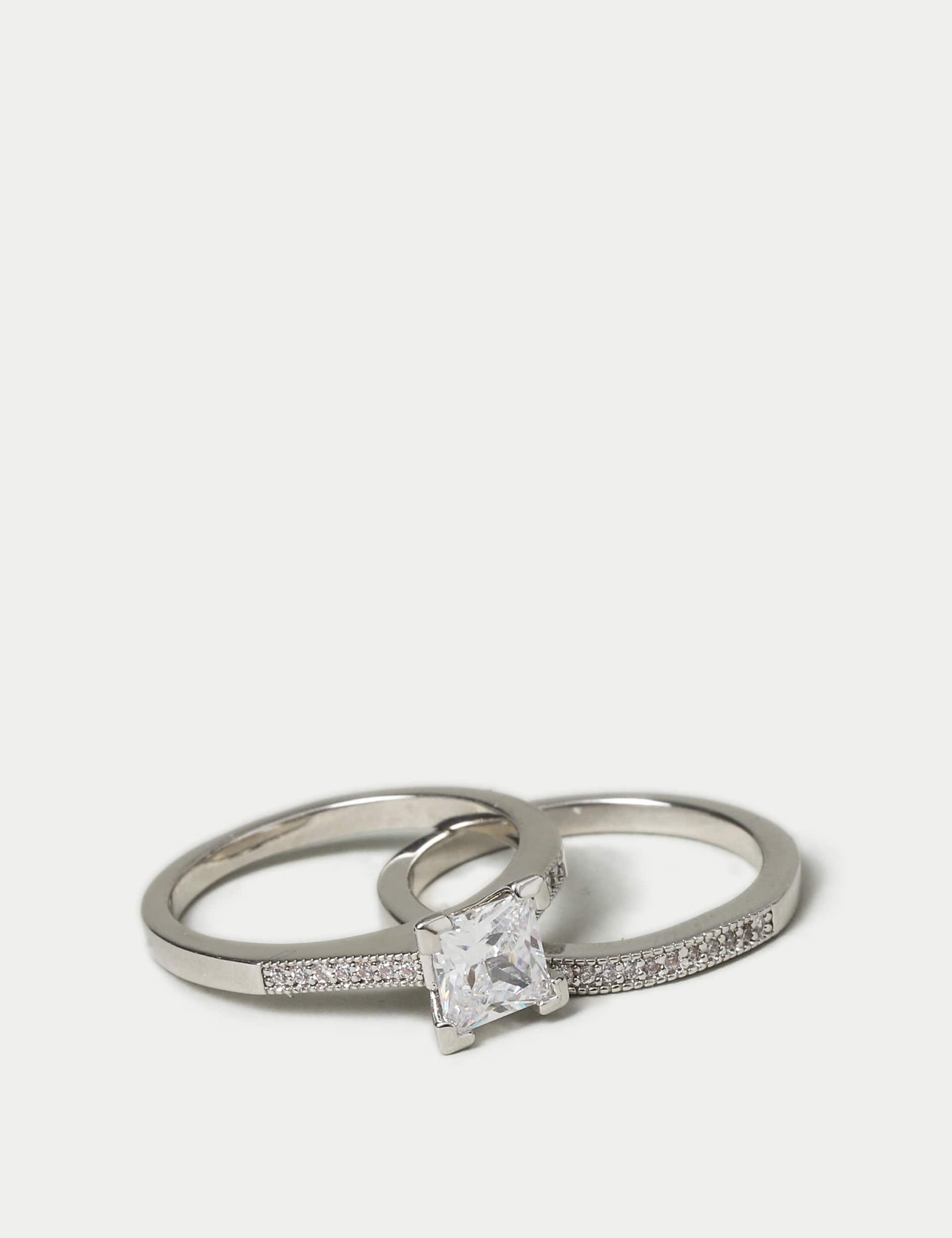M&S Women's 2 Pack Platinum Plated Engagement Rings