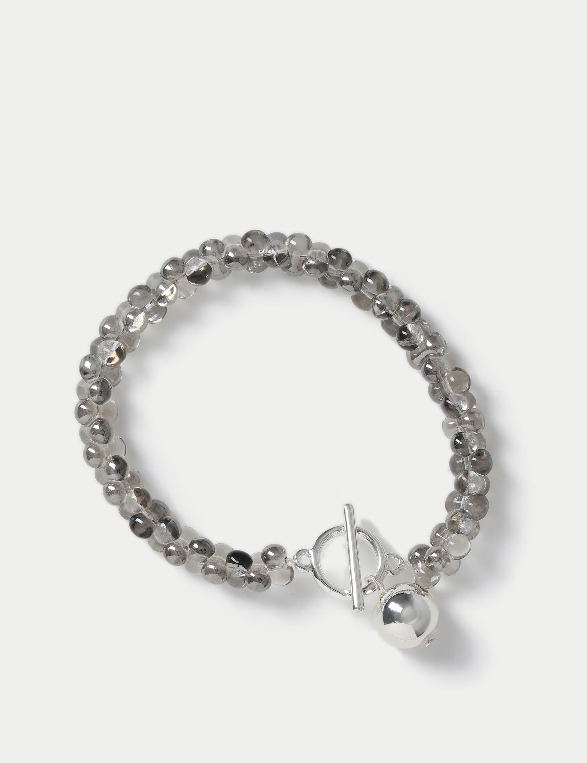 M&S Women's Silver Tone Beaded Glass Bracelet, Silver