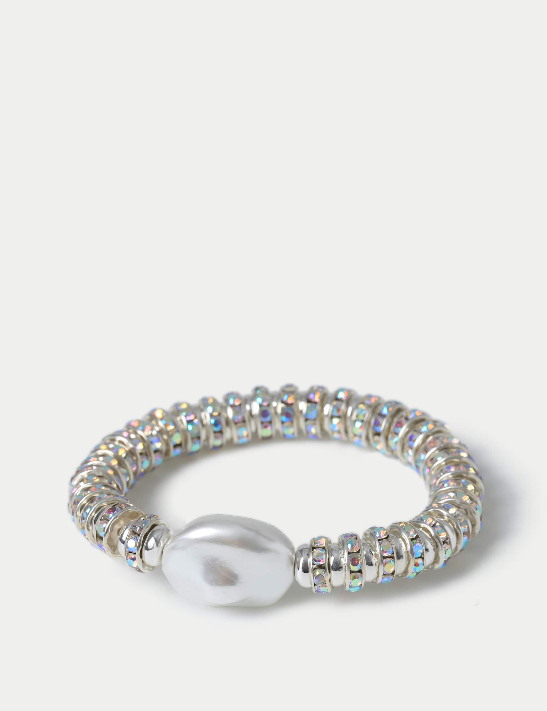 M&S Women's Pearl And Crystal Stretch Bracelet