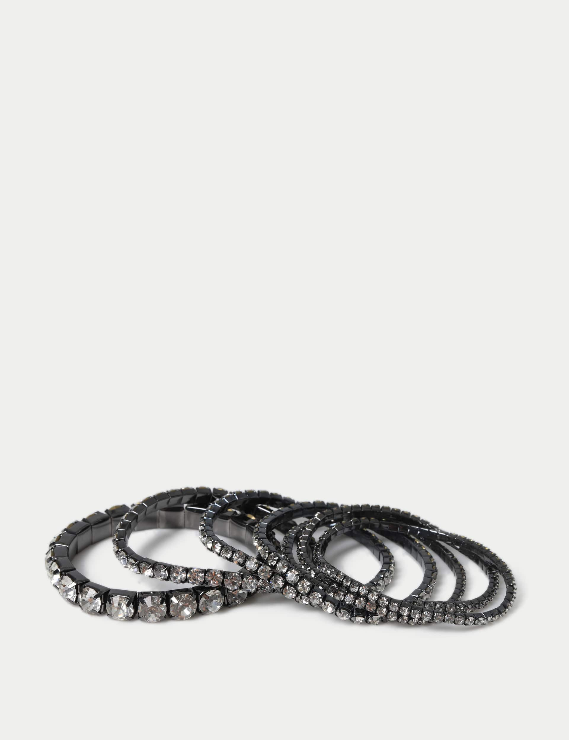 M&S Women's Black and Gunmetal Cup chain Stretch Wristwear, Gunmetal