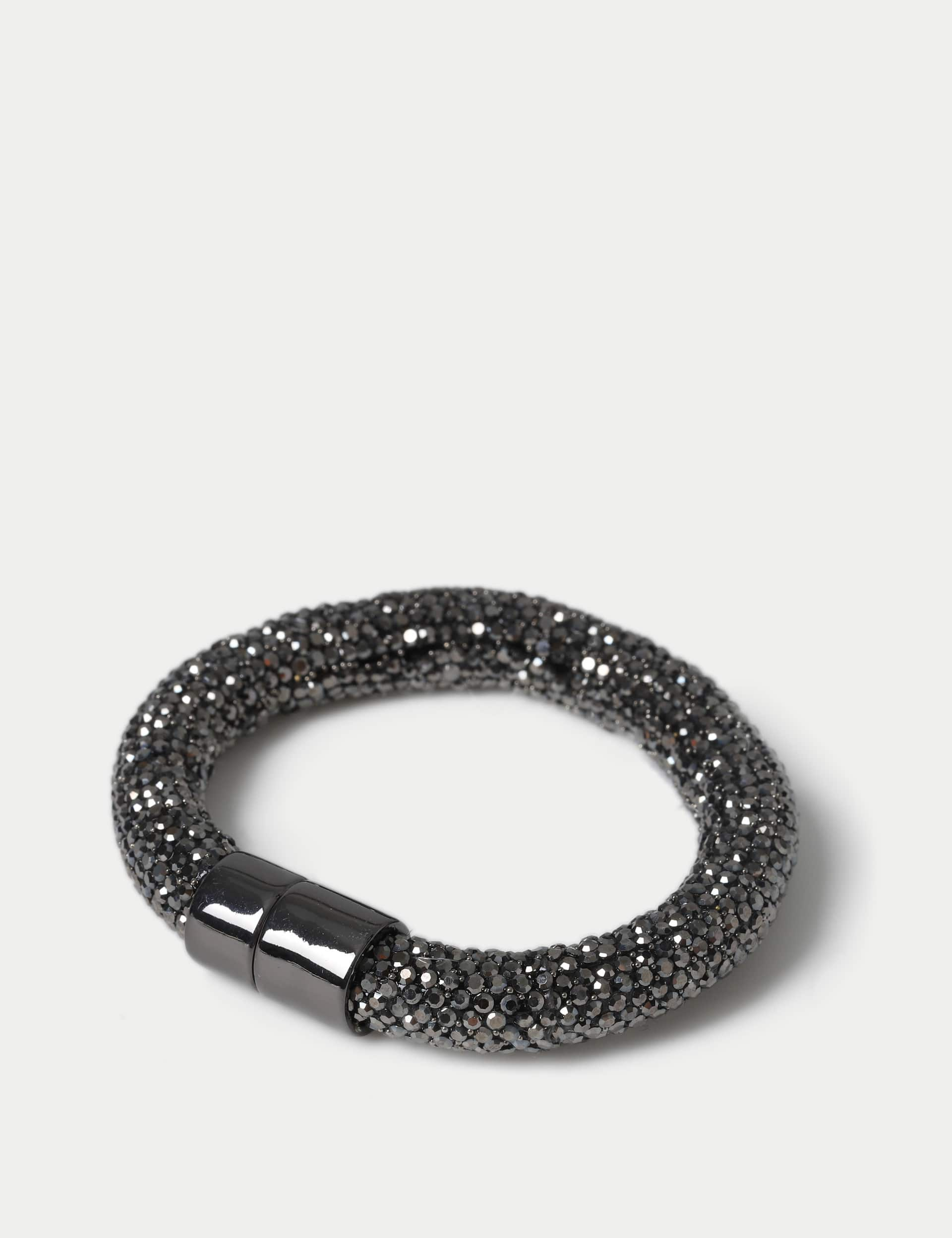 M&S Collection Women's Black Pave Magnetic Tube Wristwear - Gunmetal, Gunmetal