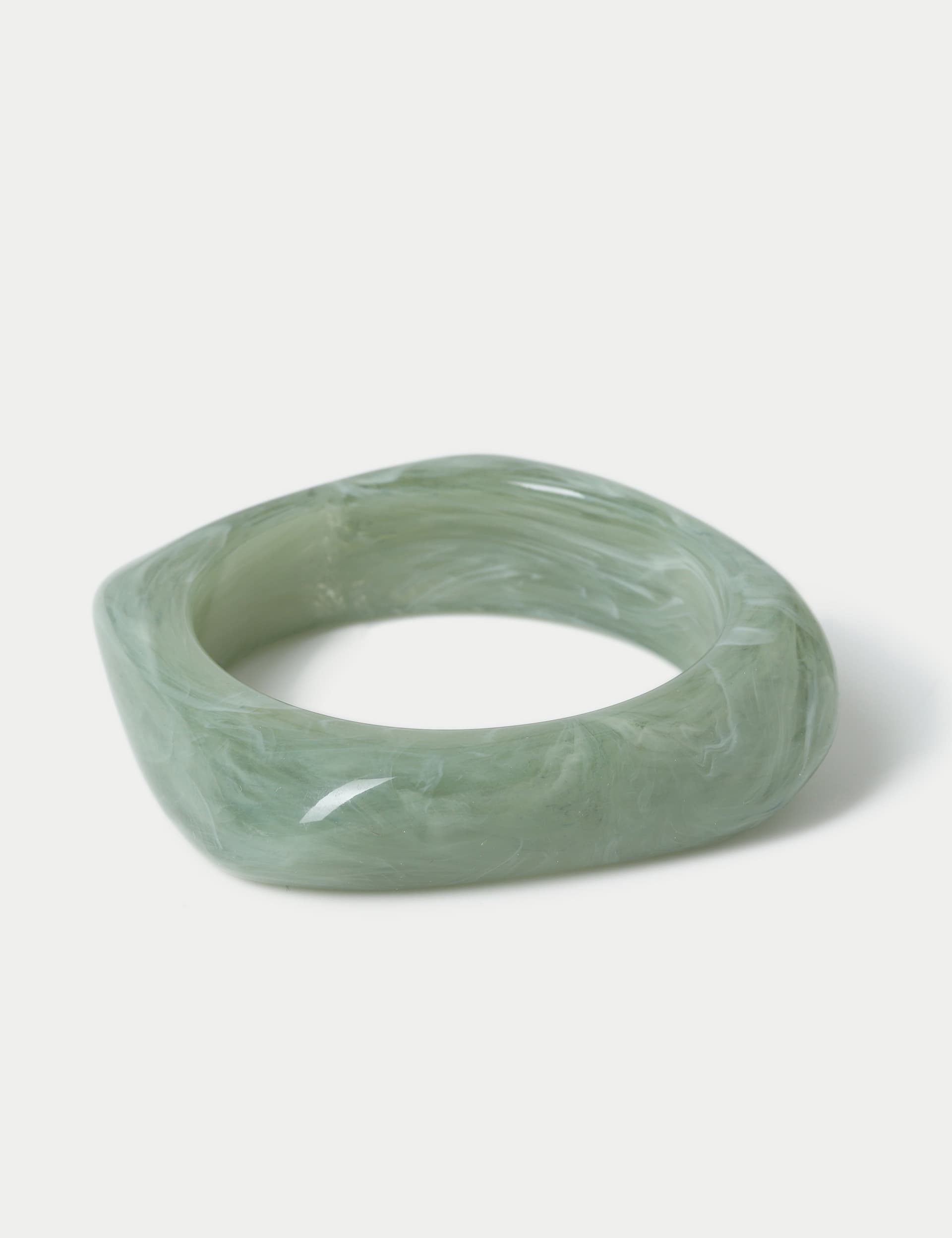 M&S Collection Women's Green Resin Square Bangle, Green