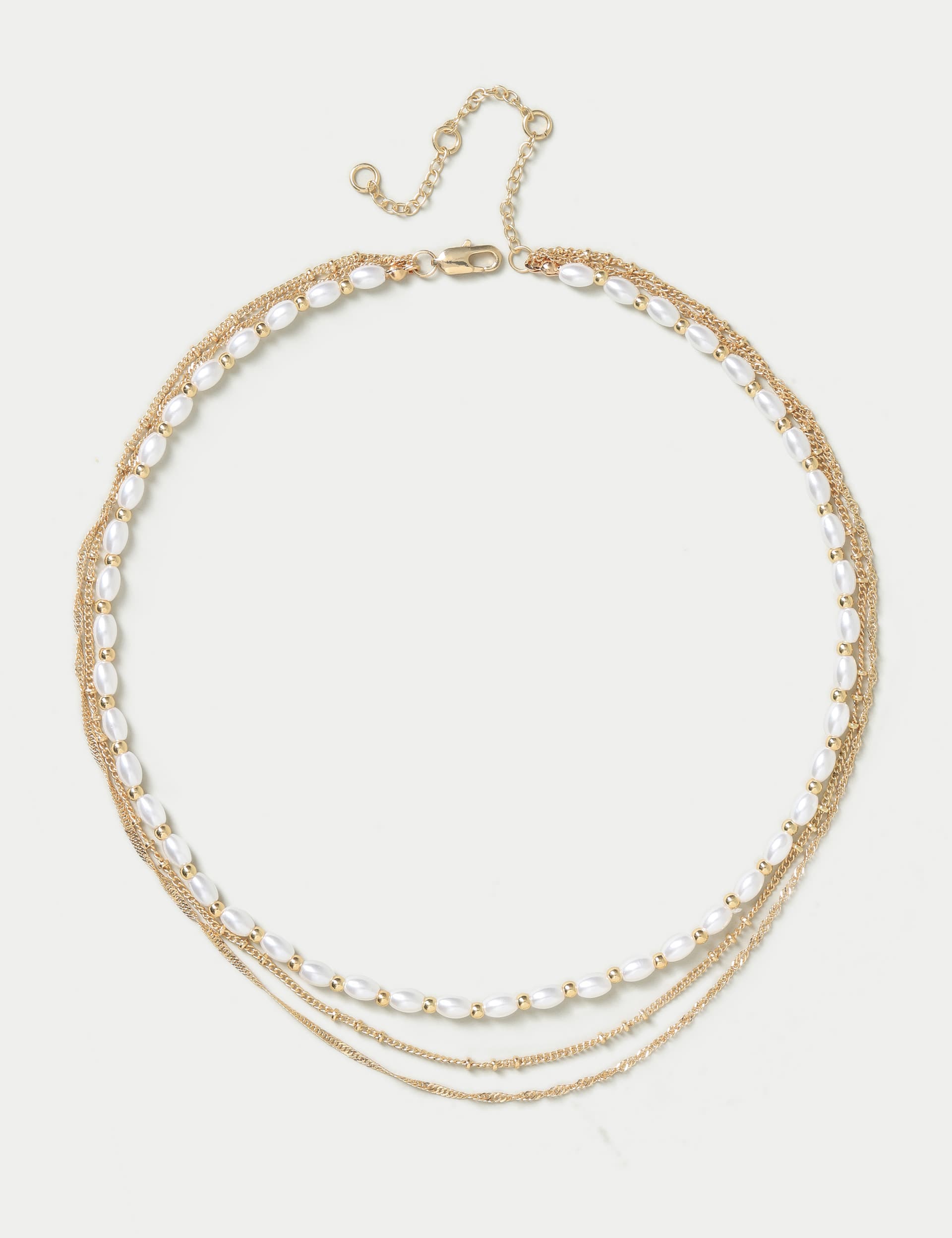 M&S Women's Fine Pearl Multirow Necklace - Gold, Gold