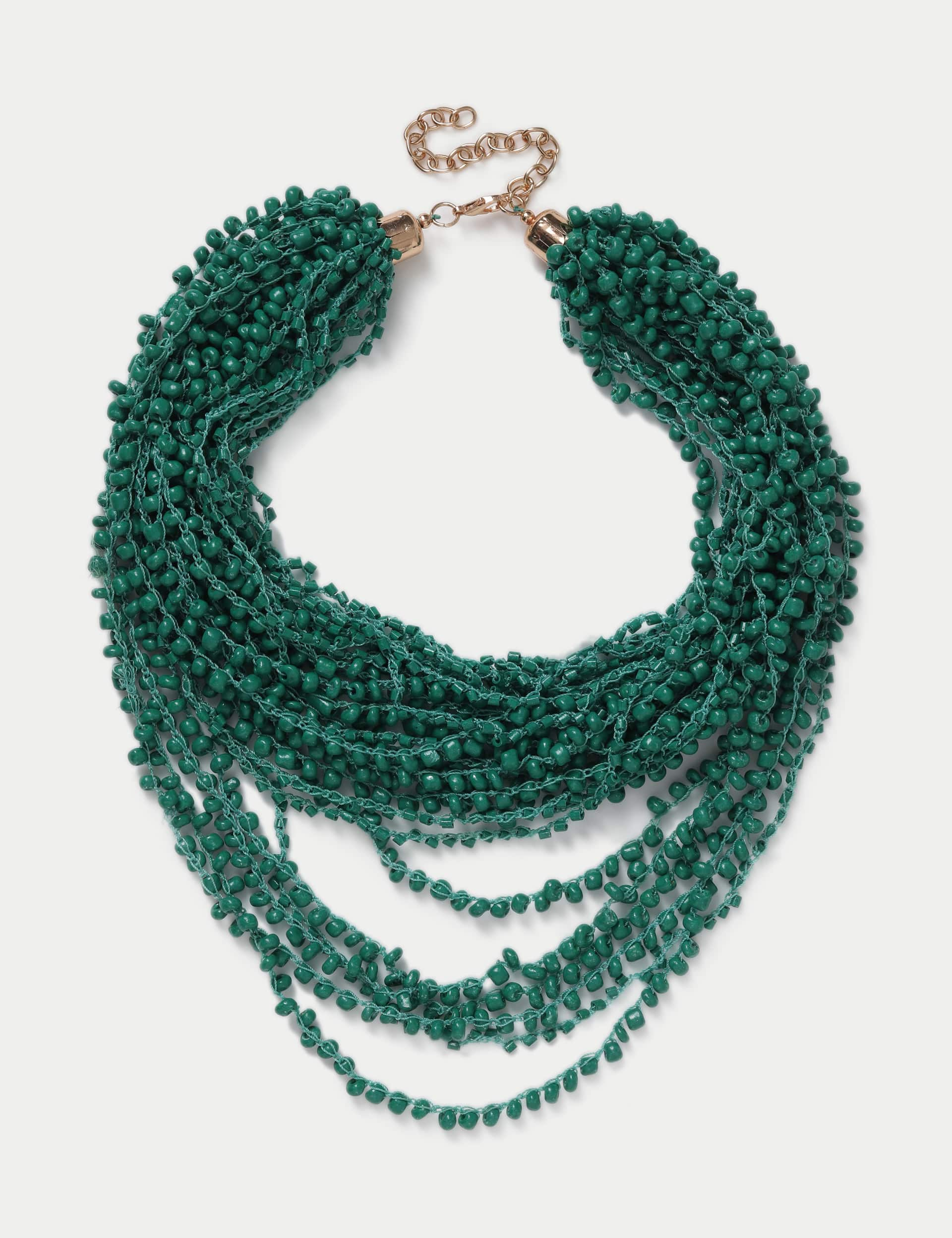 M&S Women's Red Long Multirow Beaded Necklace - Green, Green