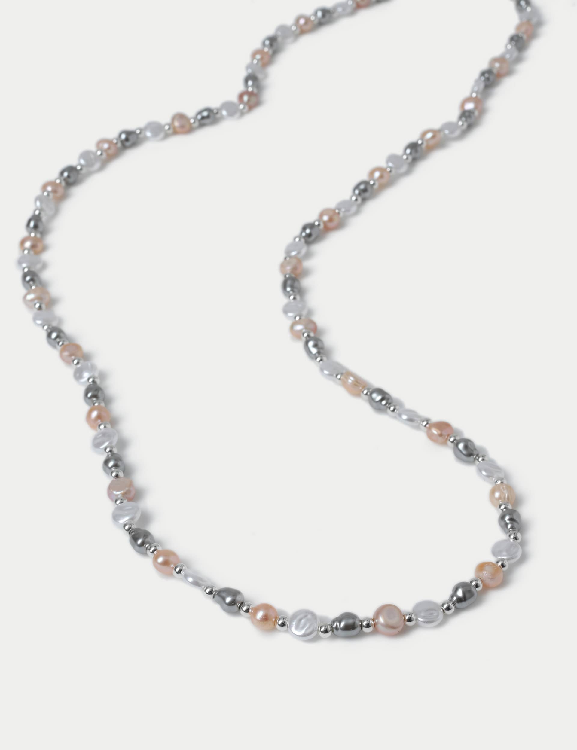 M&S Collection Women's Multi Pearl Long Length Necklace - Silver, Silver