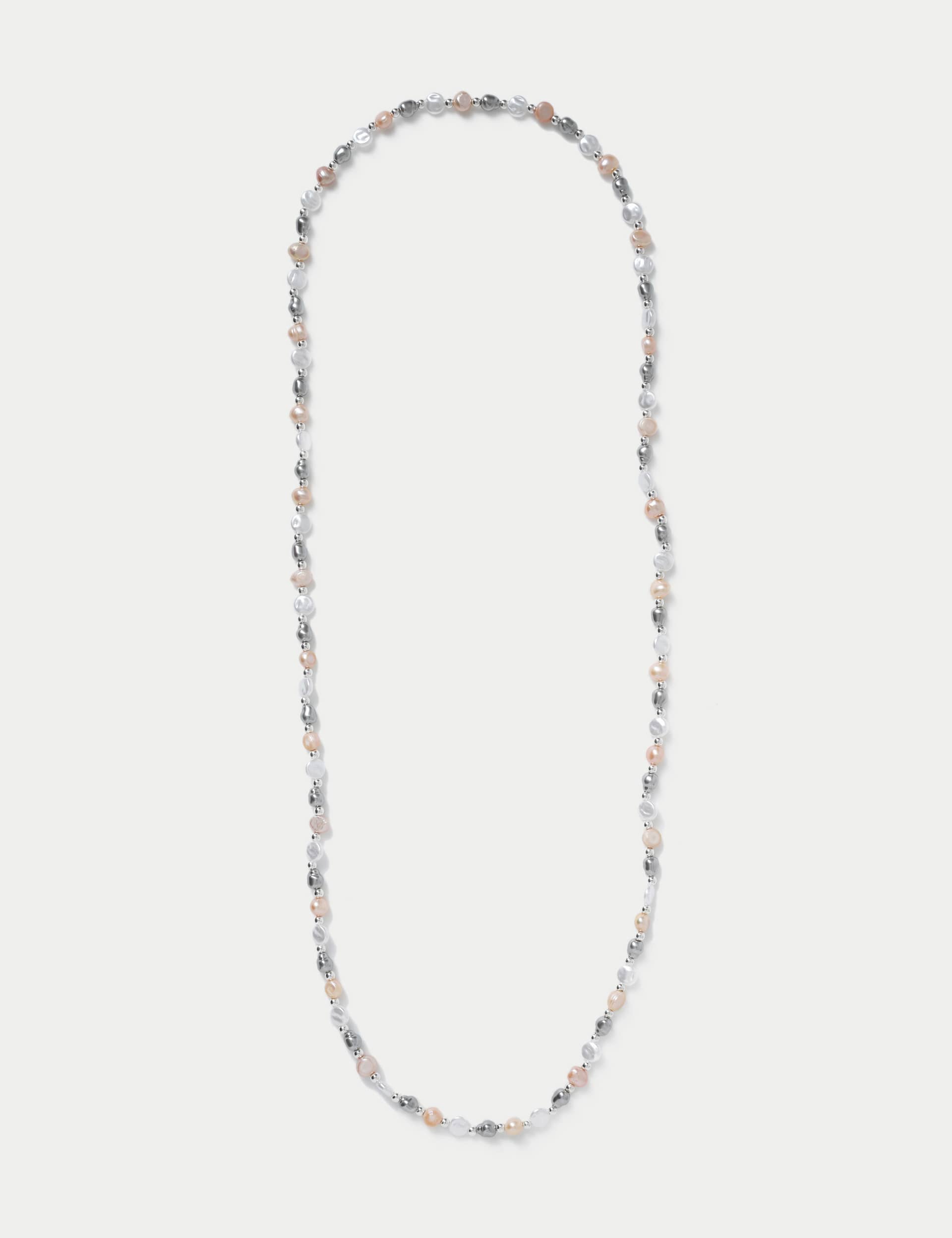 M&S Women's Multi Pearl Long Length Necklace - Silver, Silver