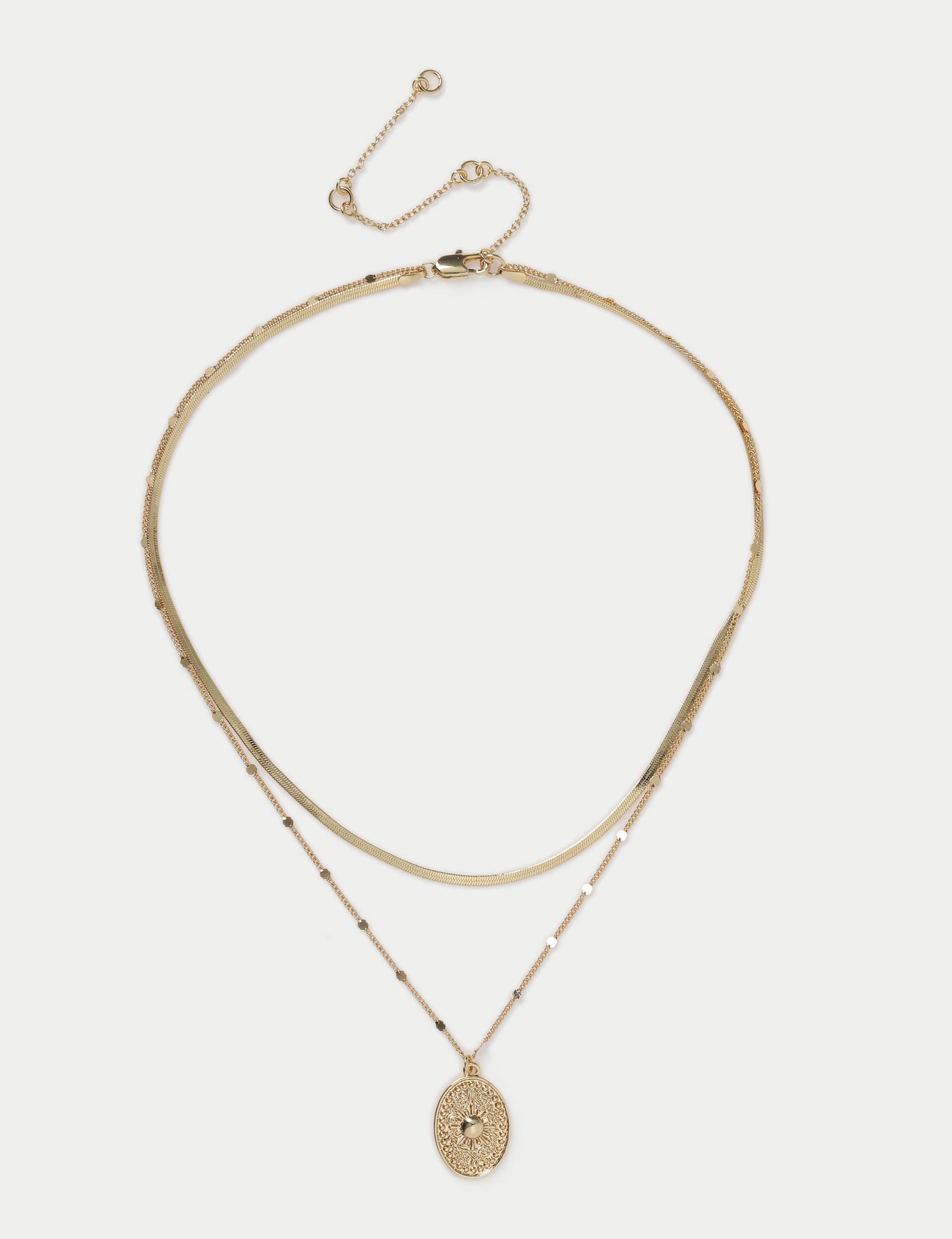 M&S Women's Gold Plated Coin Multirow Necklace, Gold