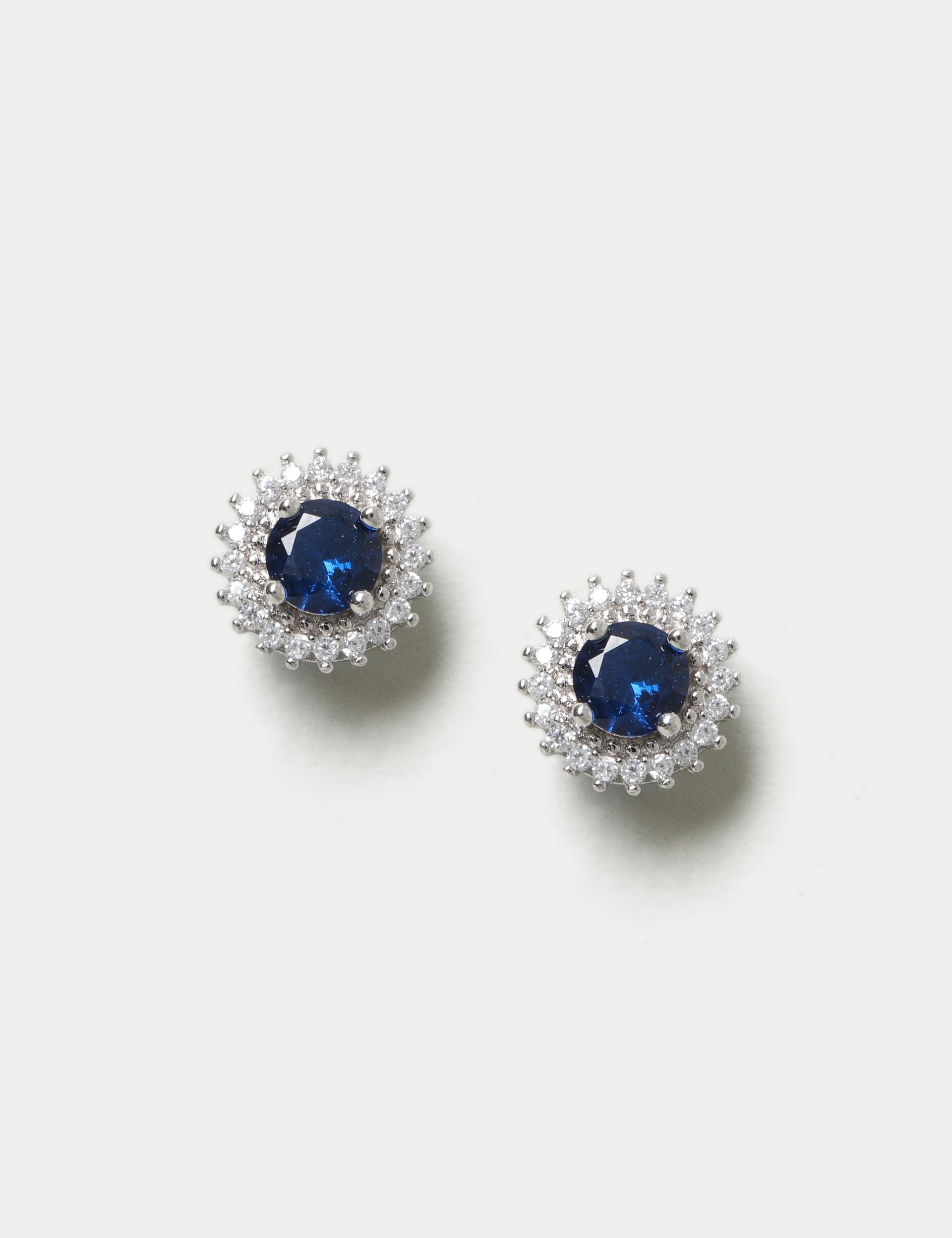 M&S Women's Platinum Blue Stud Earrings - Silver, Silver