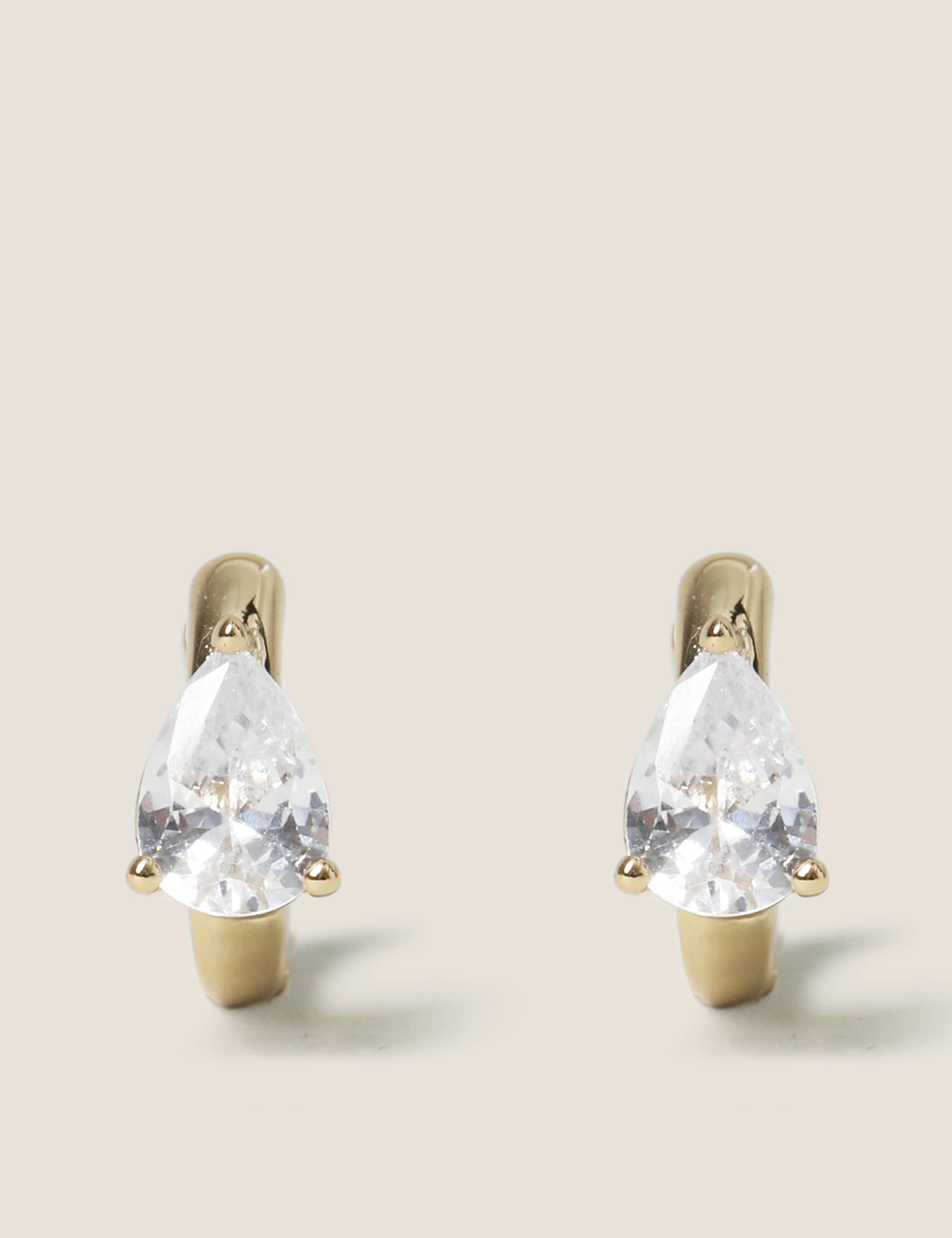 M&S Women's Gold Plated CZ Stone Huggie Hoop Earrings  Gold