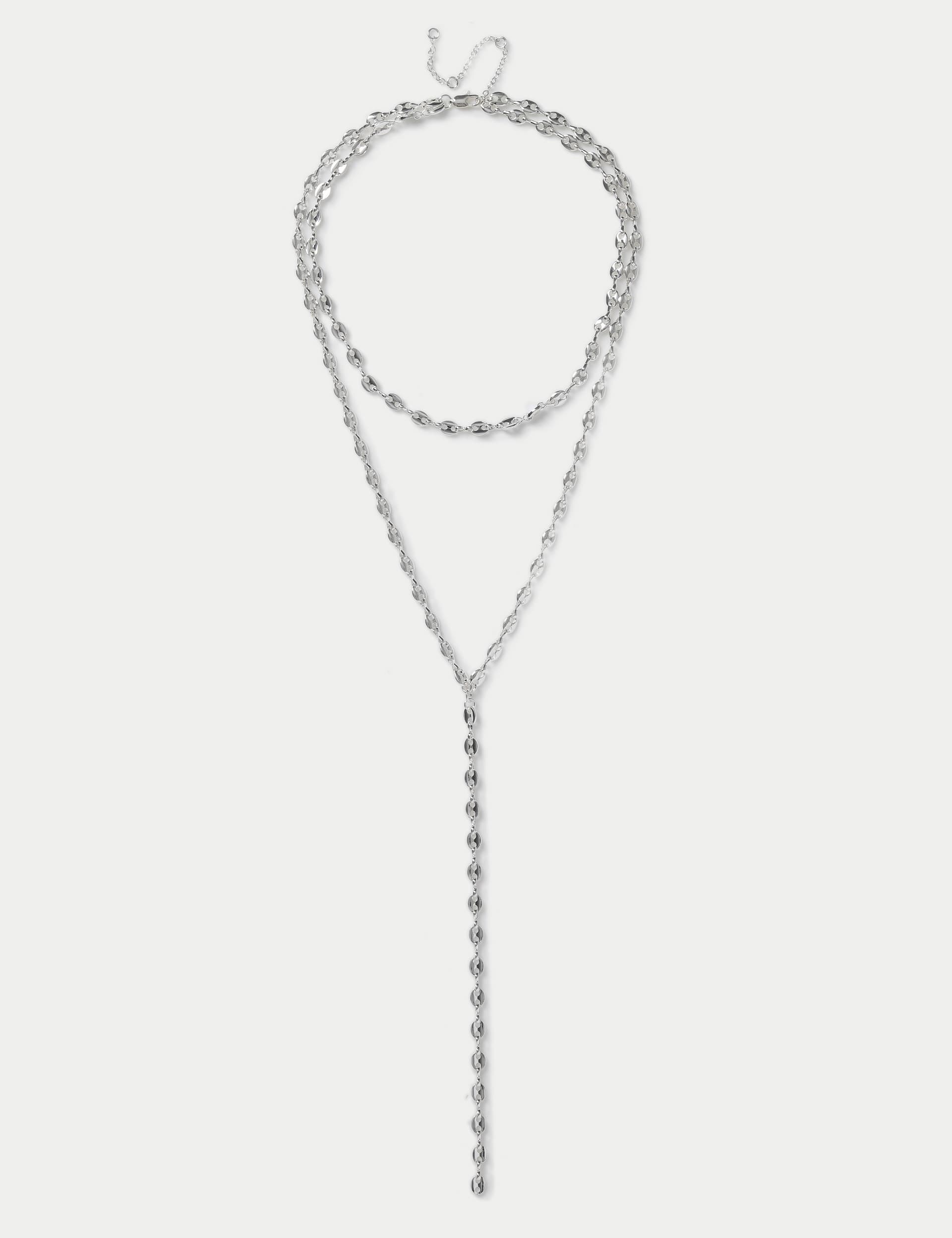 M&S Women's Silver Tone Multi Row Long Necklace  Silver