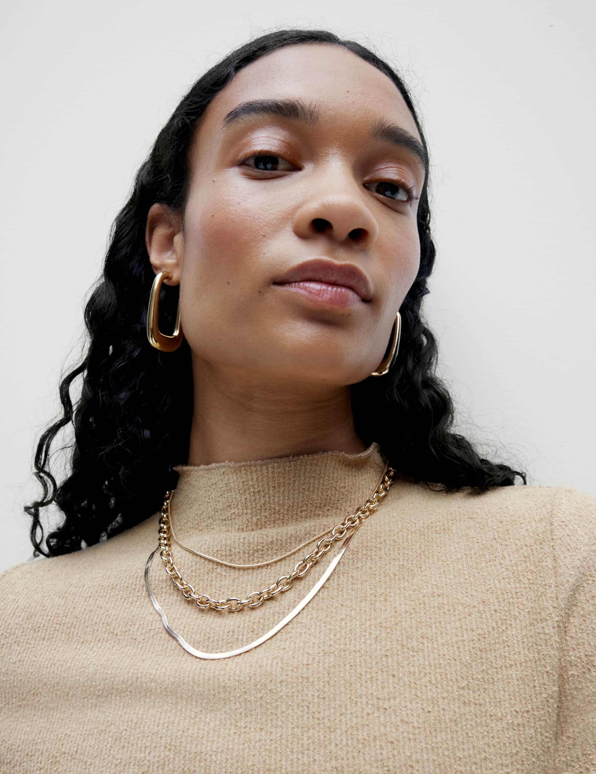 M&S Women's Gold Tone Snake Chain Multi Row Necklace  Silver Gold