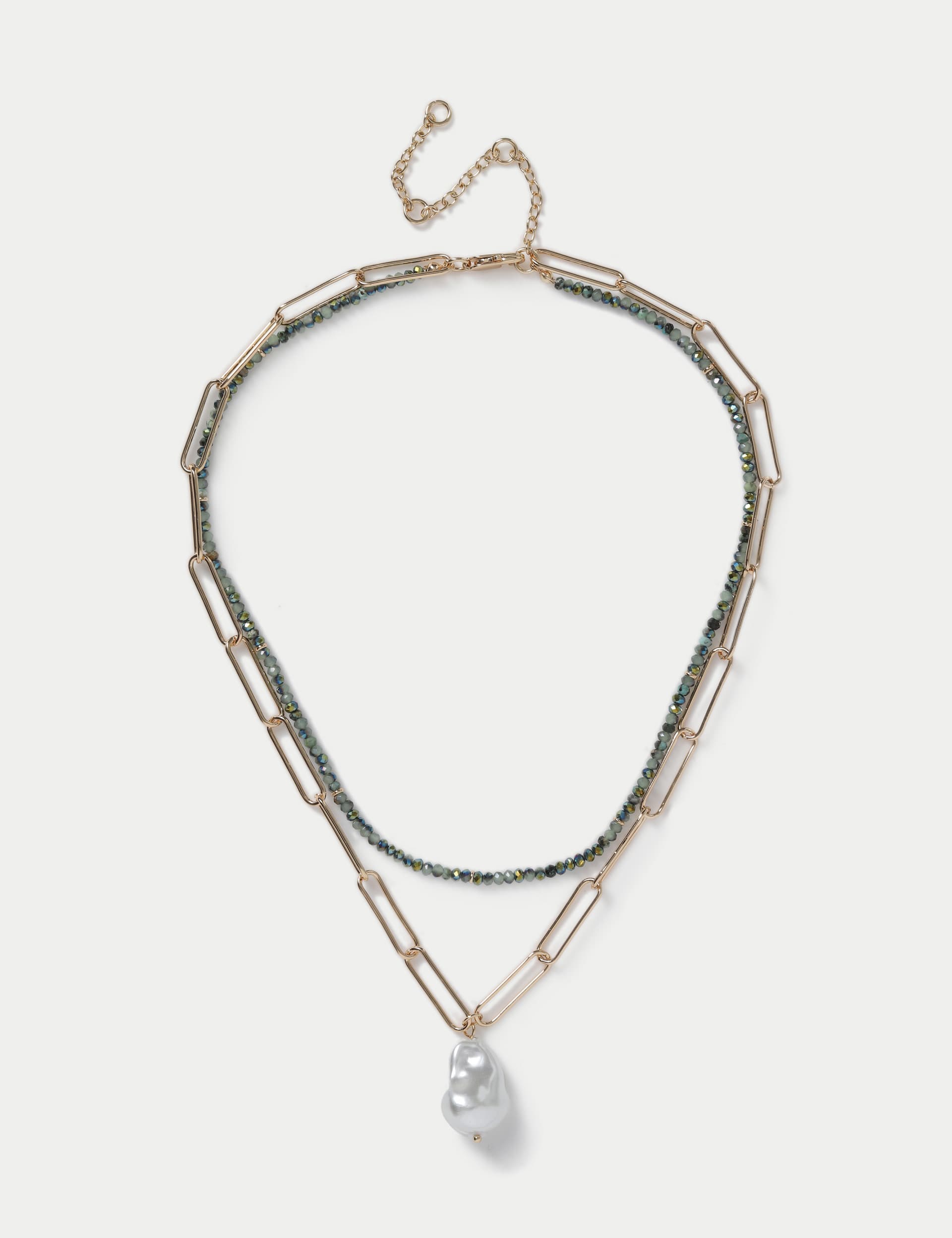 M&S Women's Gold Tone Bead And Pearl Multi Row Necklace  Multi