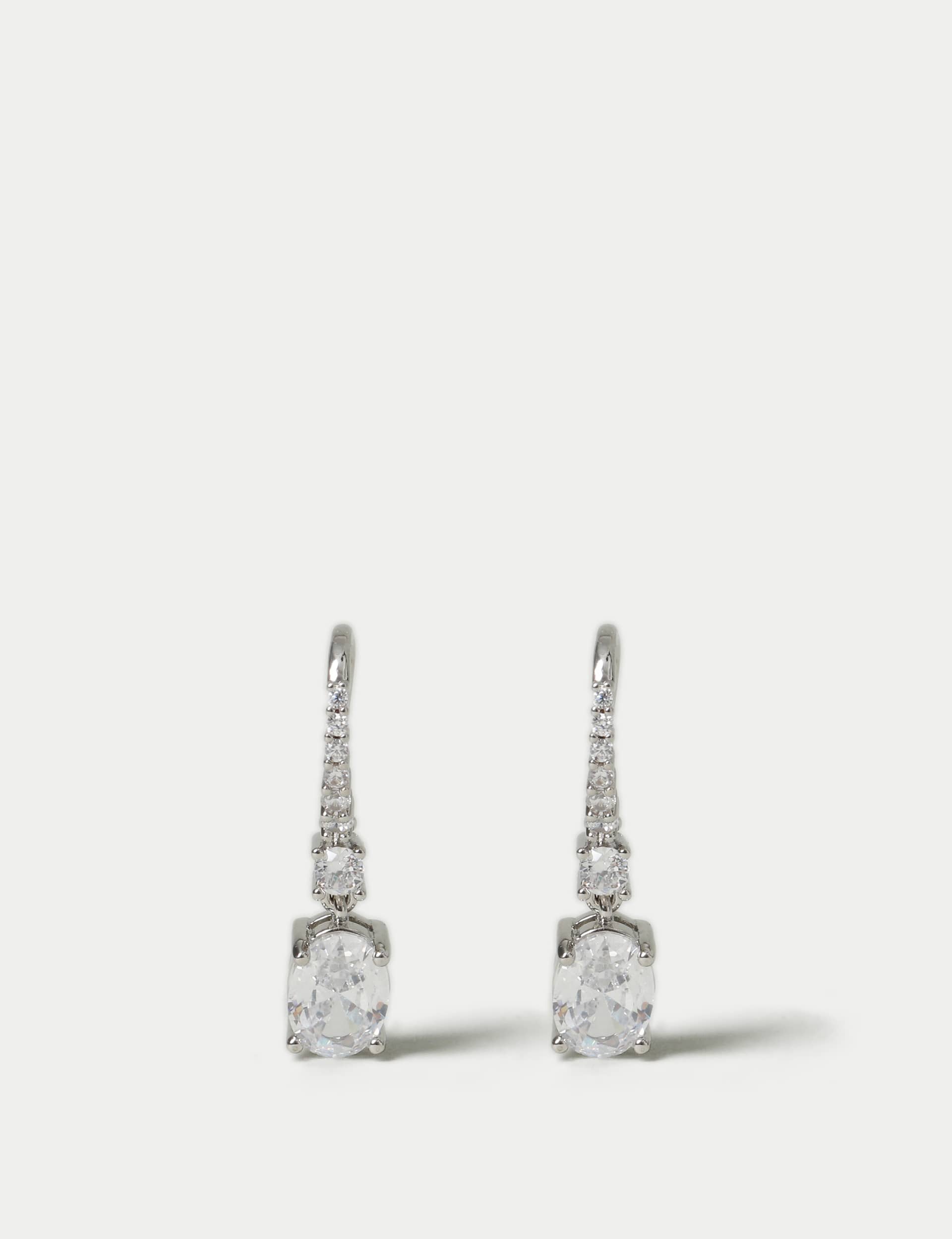 M&S Women's Platinum Plated Cubic Zirconia Drop Earrings