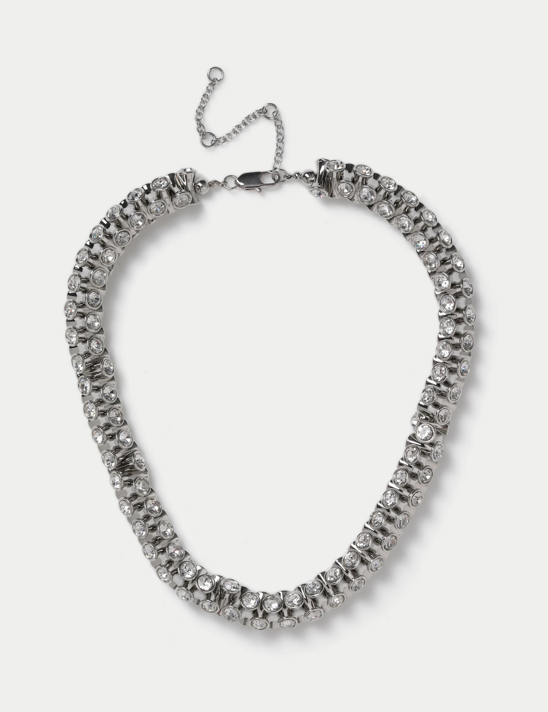 M&S Women's Silver Tone Chunky Pave Necklace  Silver