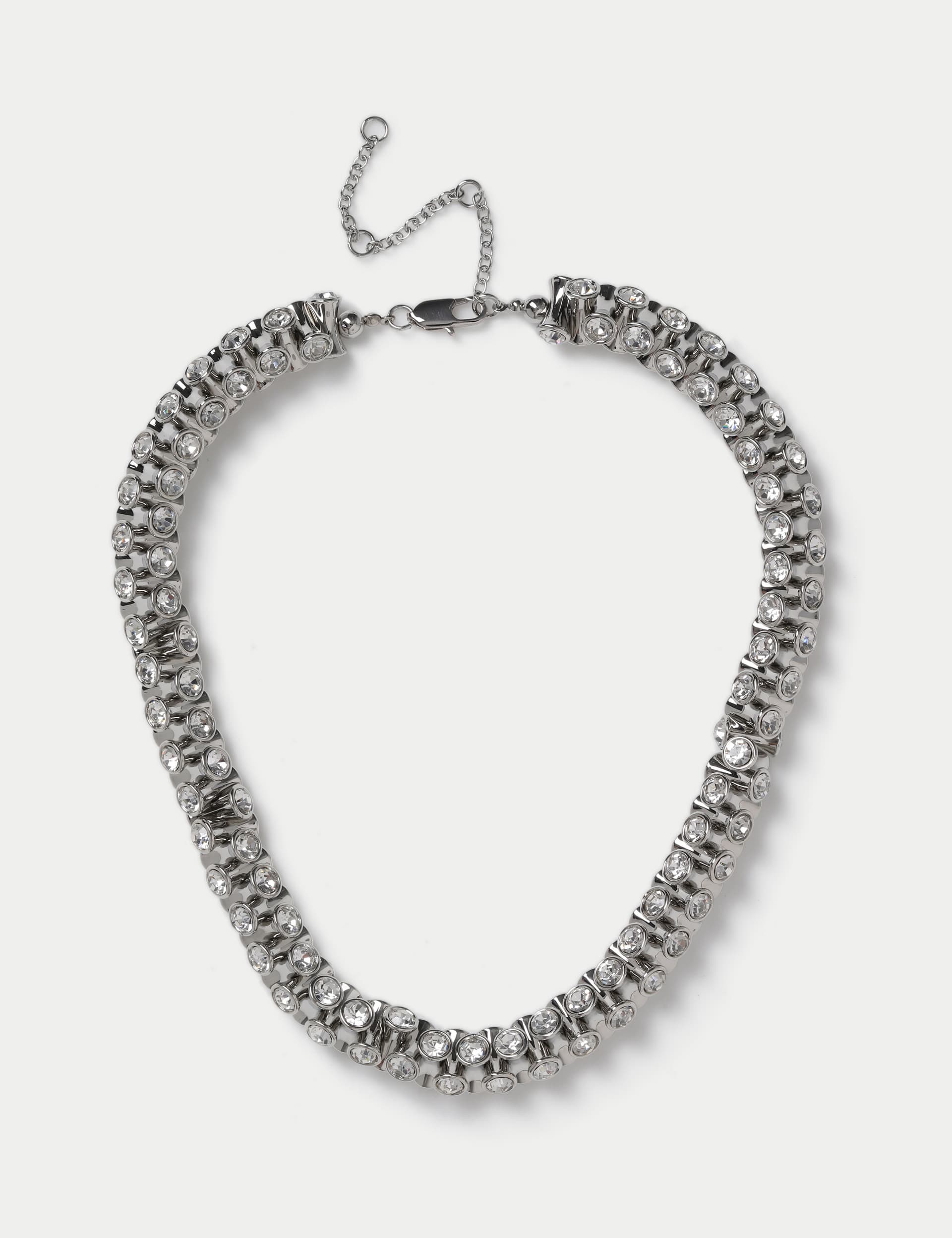 M&S Women's Silver Tone Chunky Pave Necklace, Silver