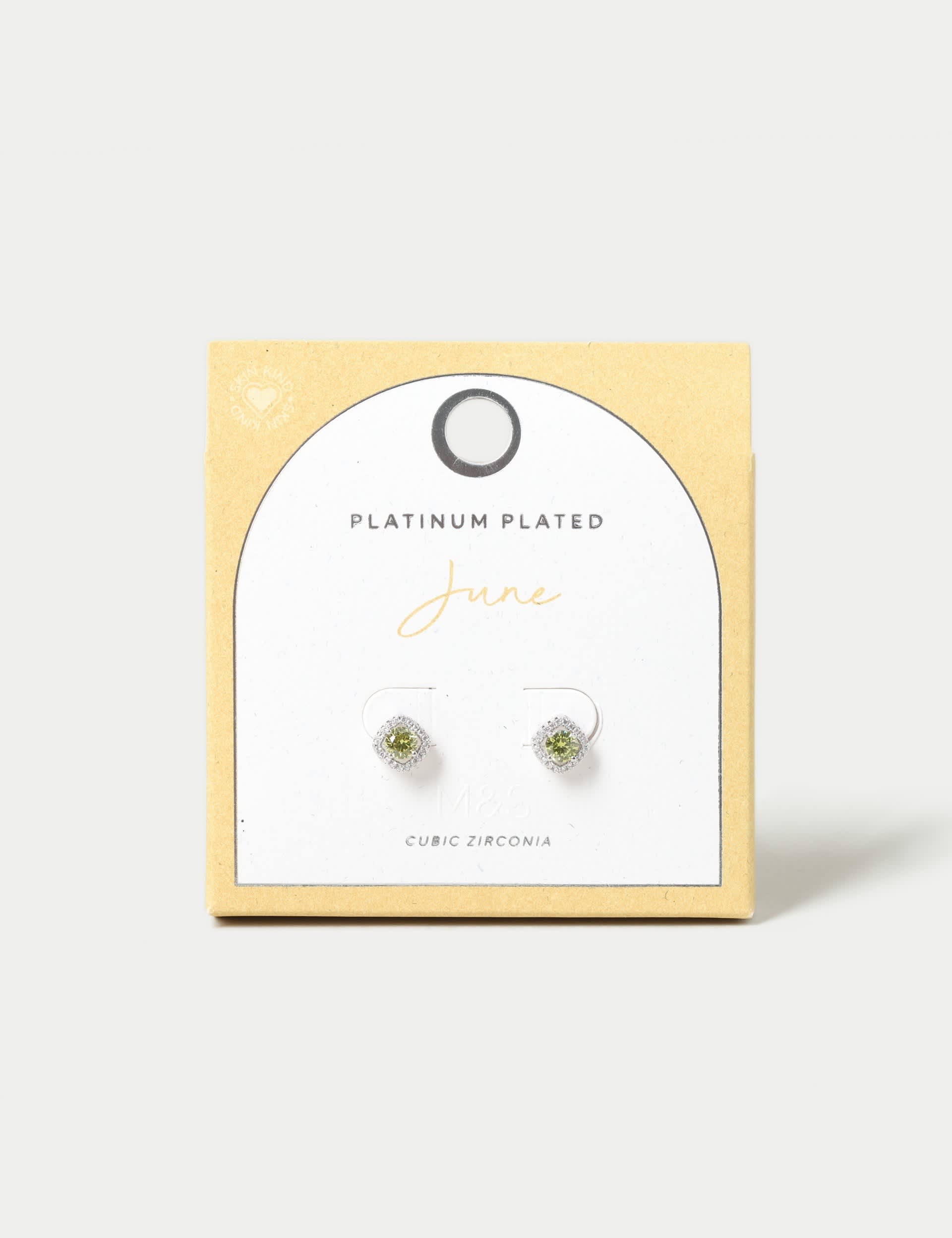 M&S Women's Platinum Plated Cubic Zirconia June Birthstone Stud Earring - Yellow, Yellow