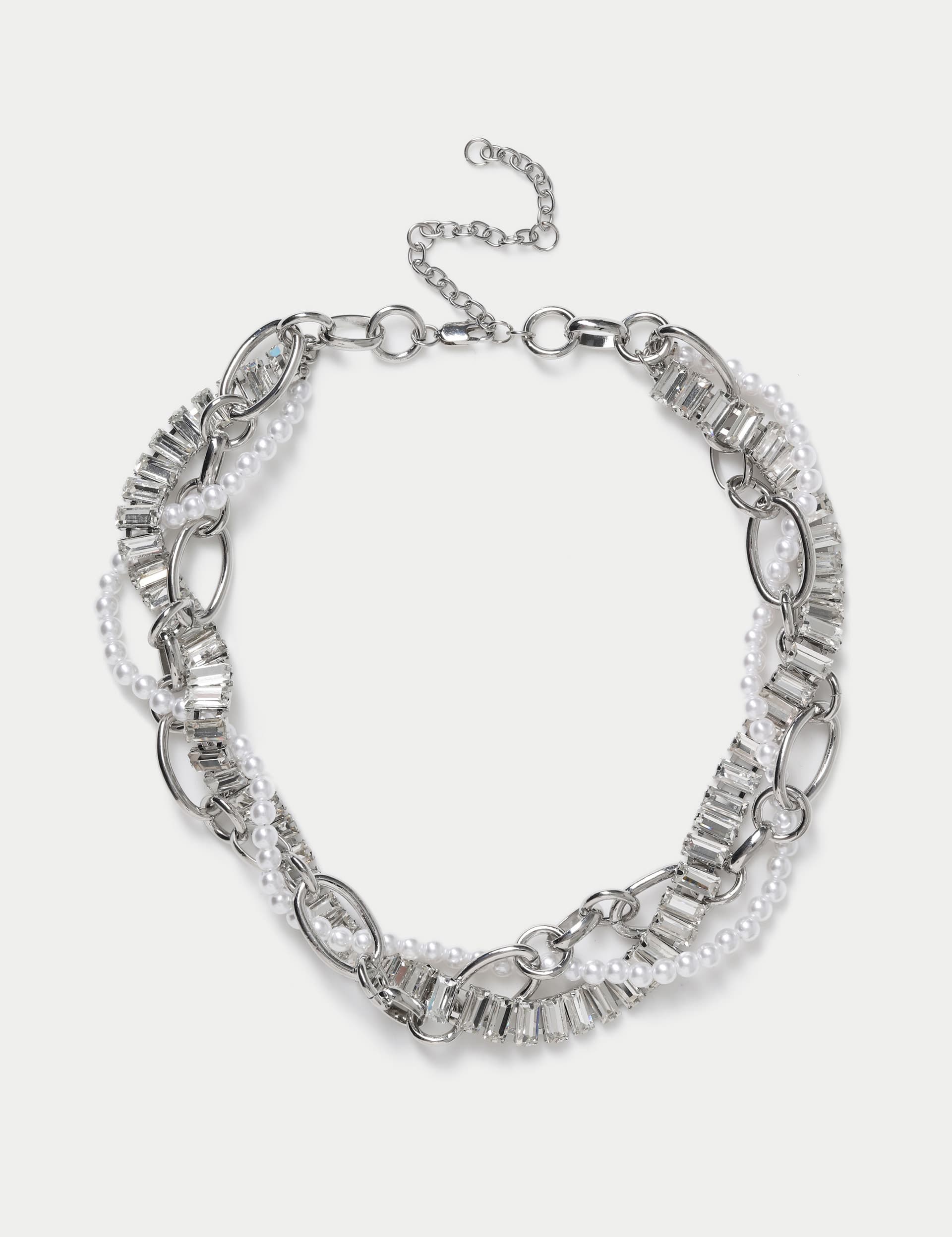 M&S Women's Silver Tone And Pearl Statement Necklace, Silver