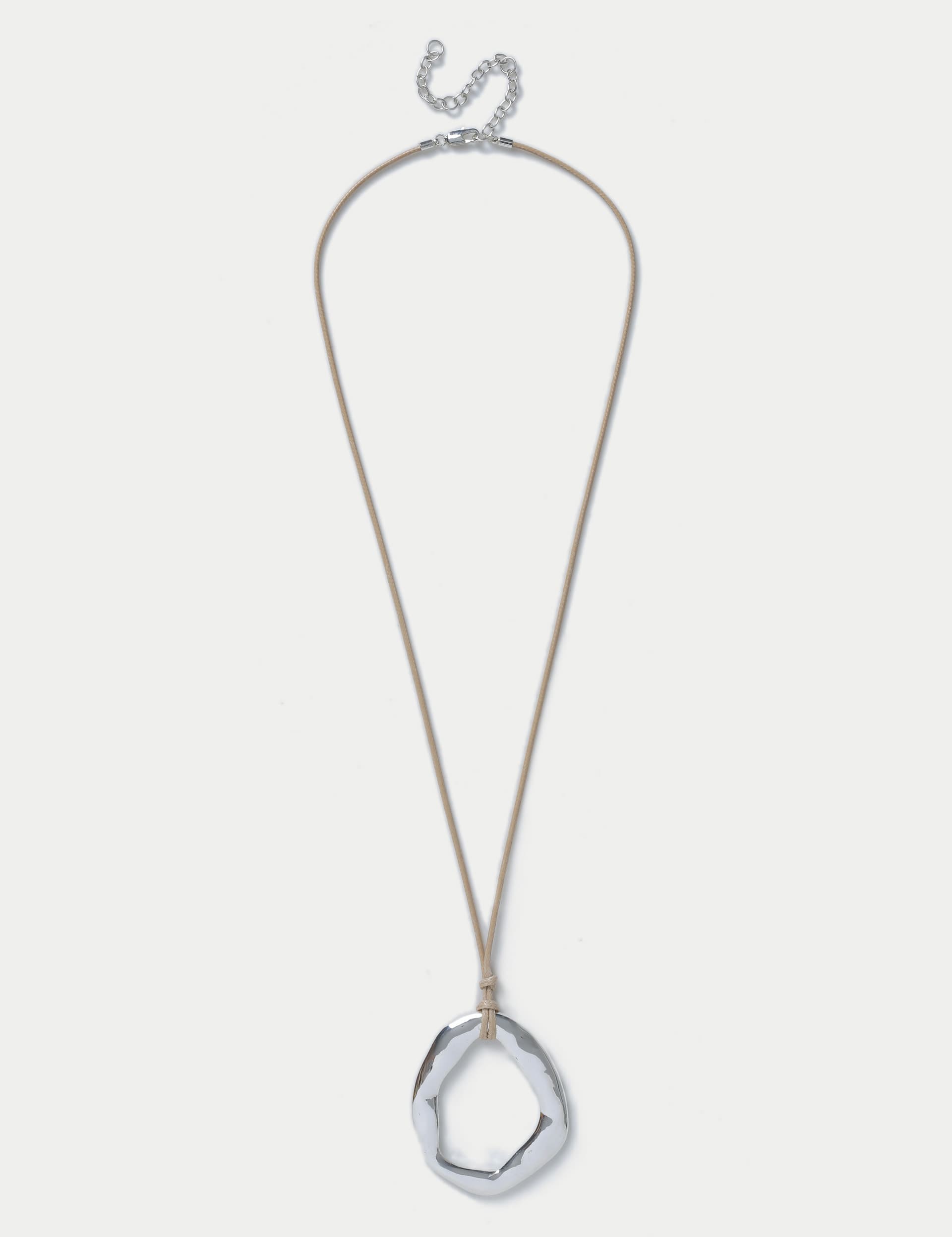 M&S Women's Grey Cord Open Circle Pendant, Grey