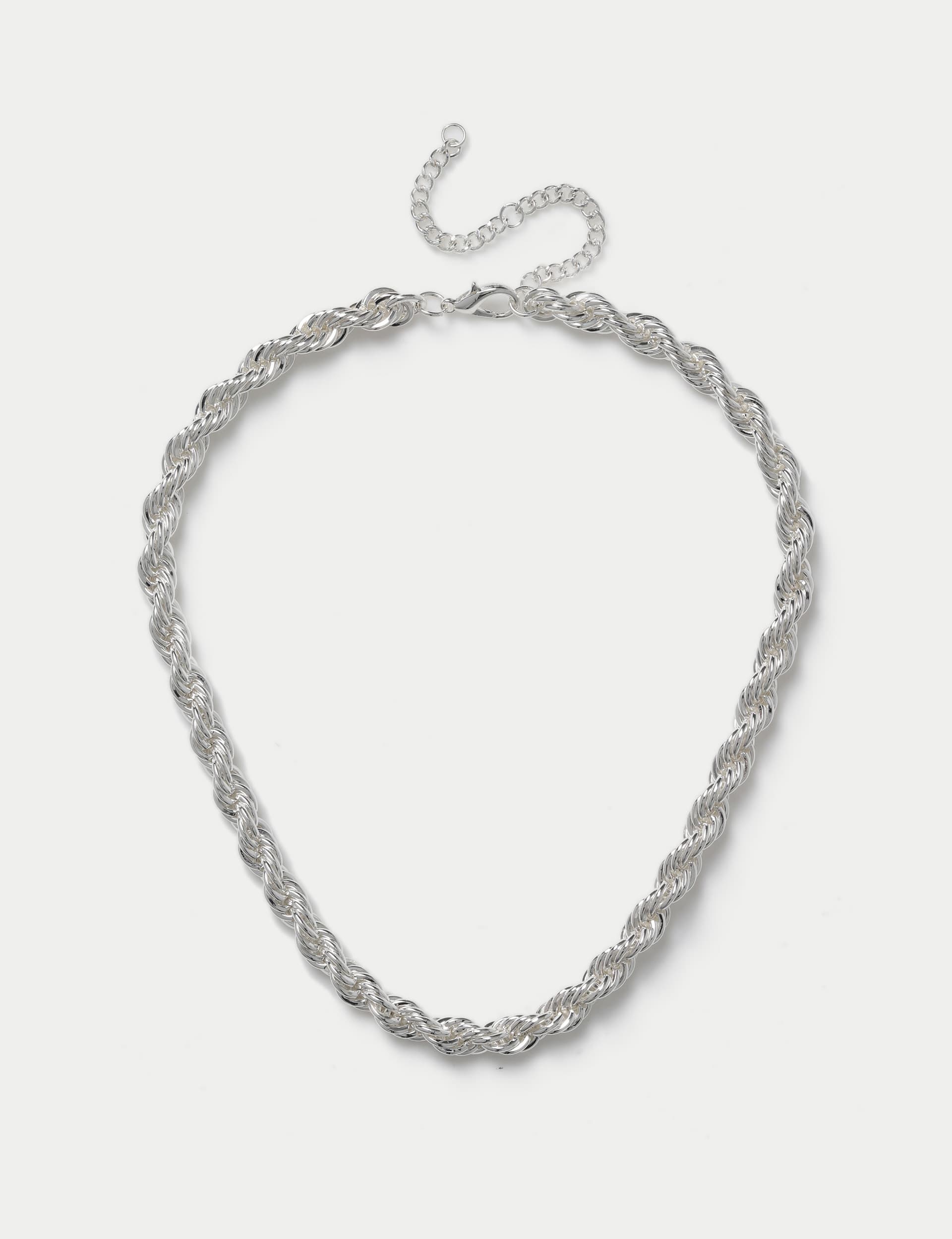 M&S Women's Silver Tone Chunky Twist Rope Chain, Silver