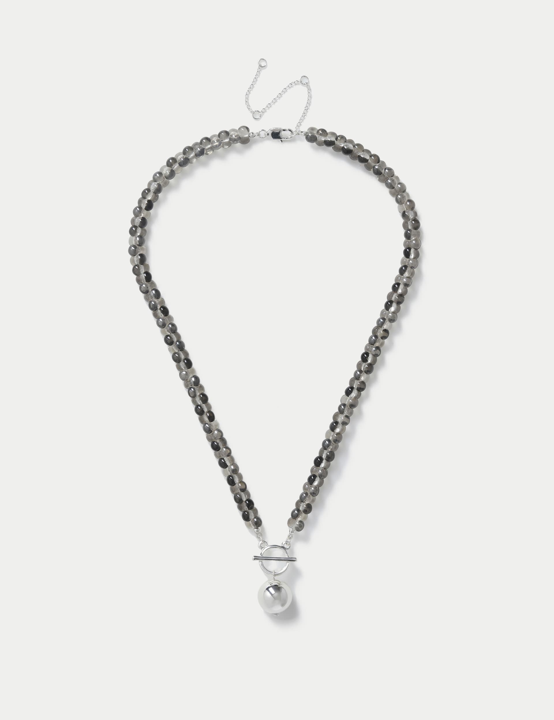 M&S Women's Silver Tone Beaded Glass Short Rope Necklace, Silver