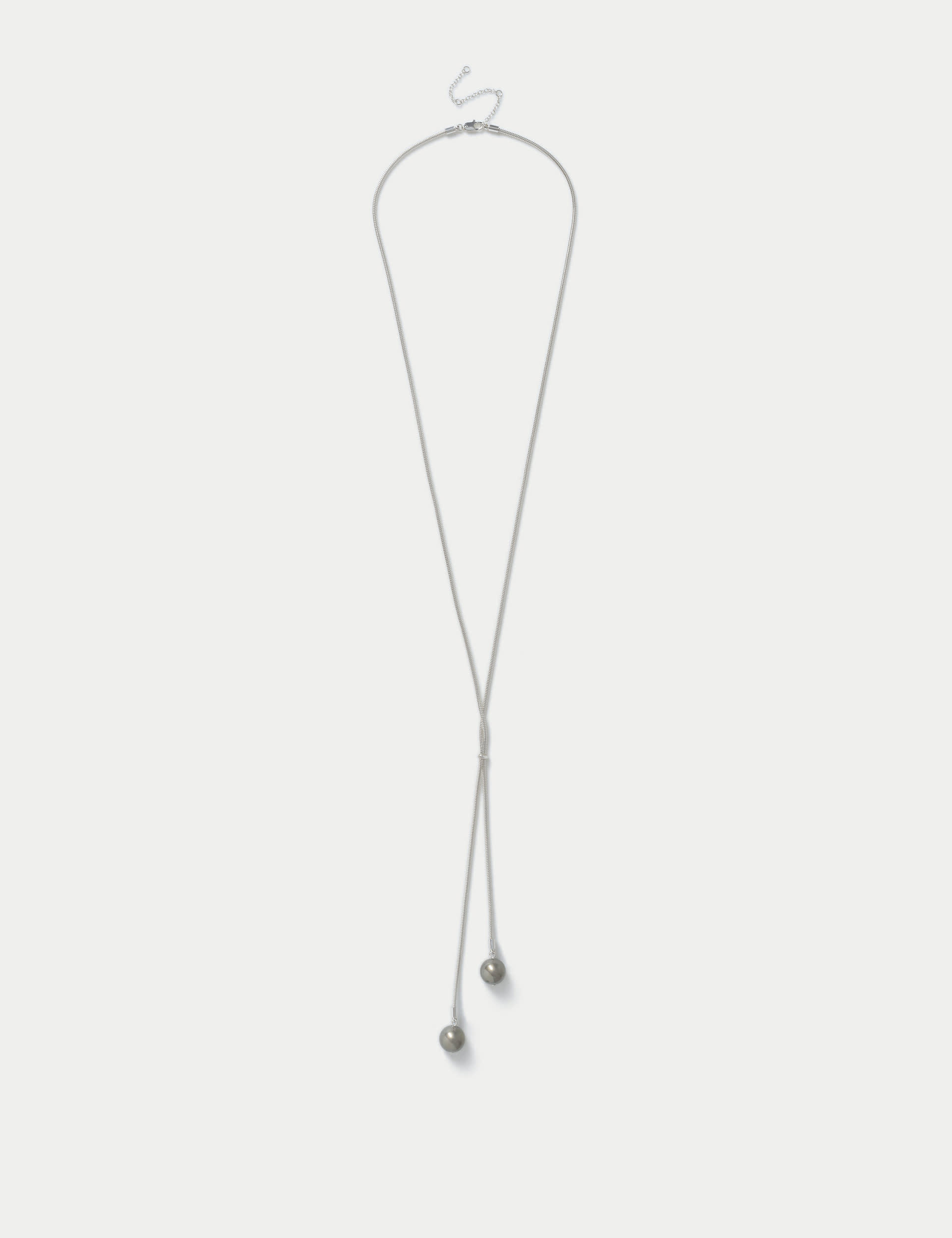 M&S Women's Silver Glass Pearl Lariat Necklace, Silver