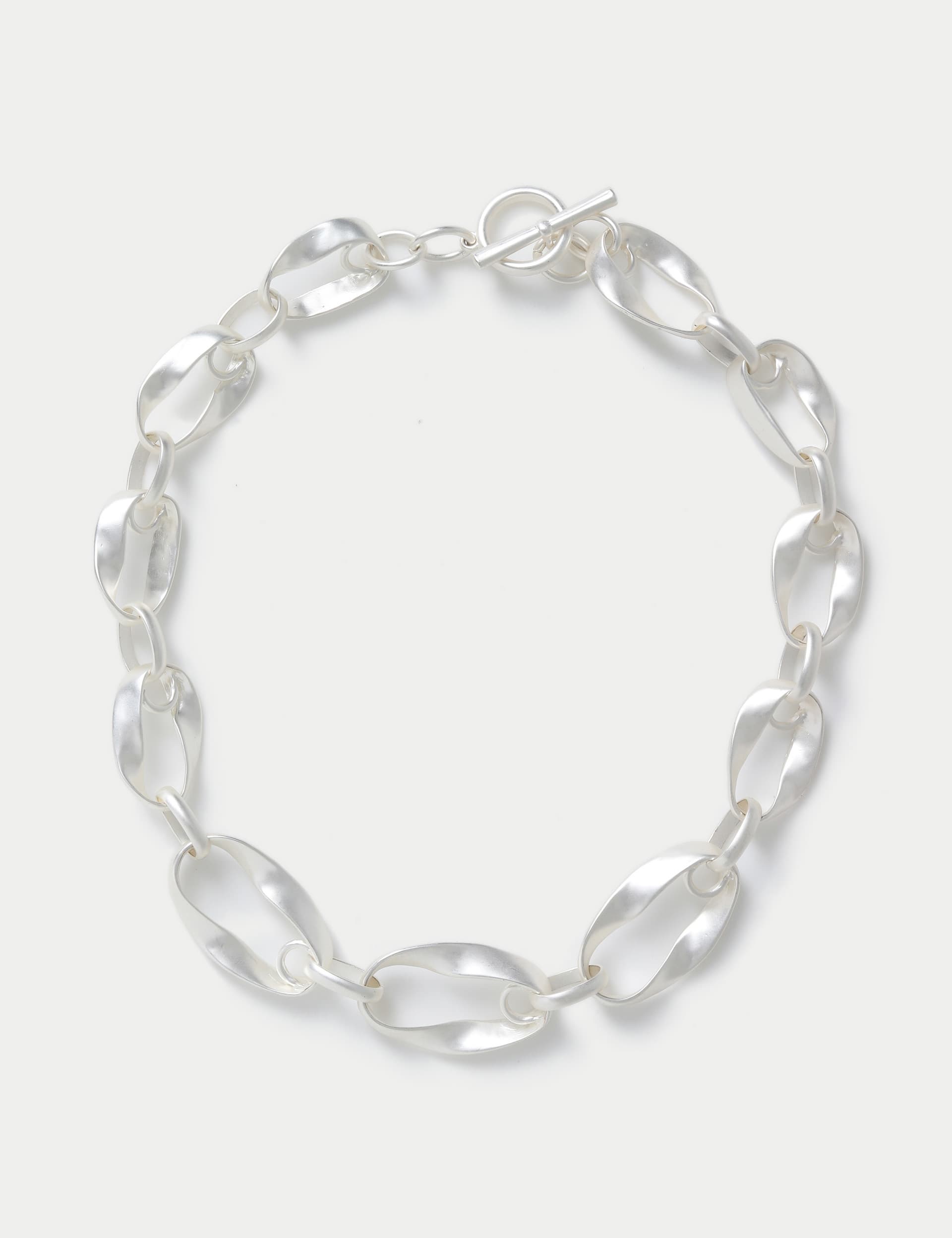 M&S Women's Brushed Silver Tone Organic Link Chain Necklace, Silver