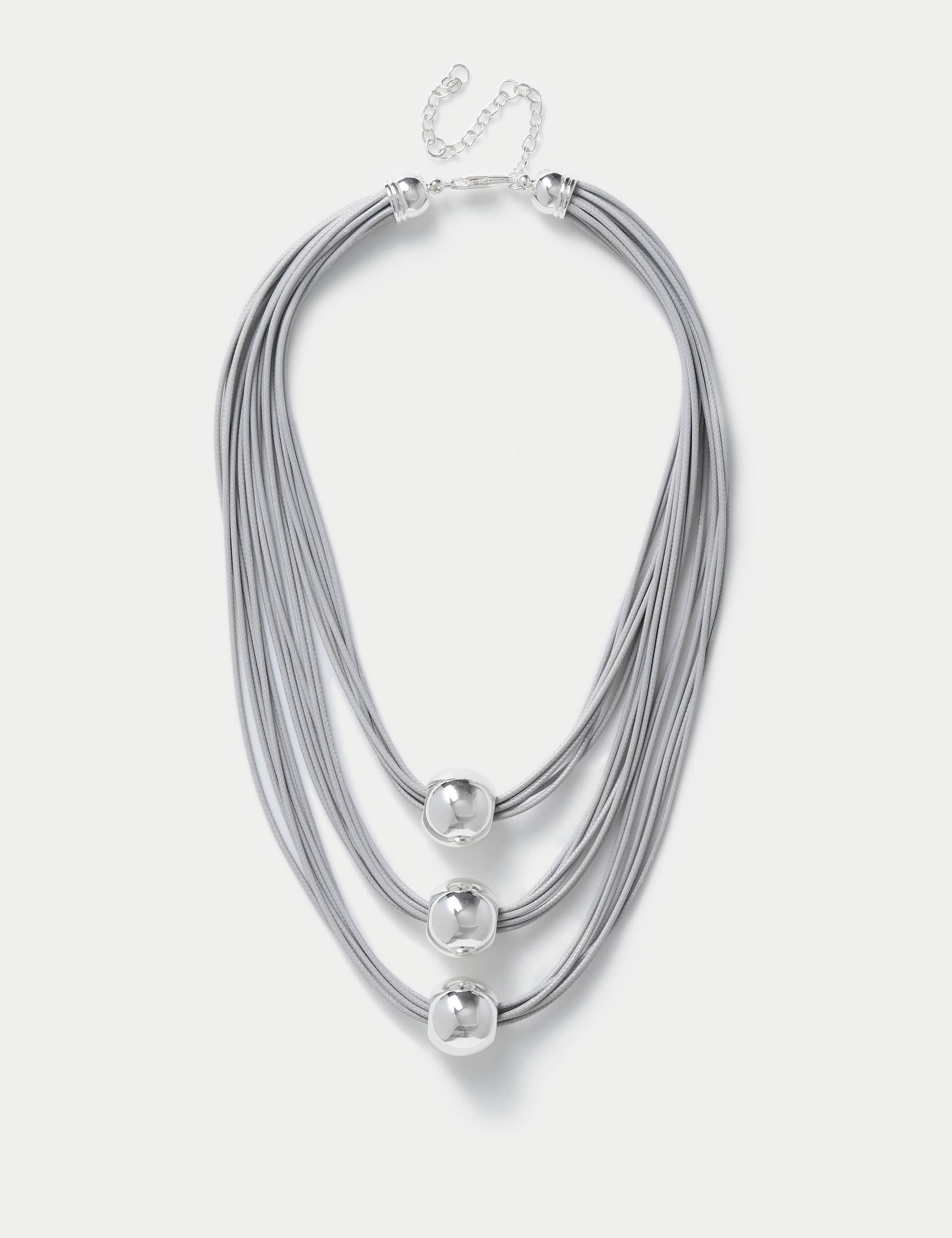 M&S Women's Grey Cord Ball Multirow Necklace  Grey