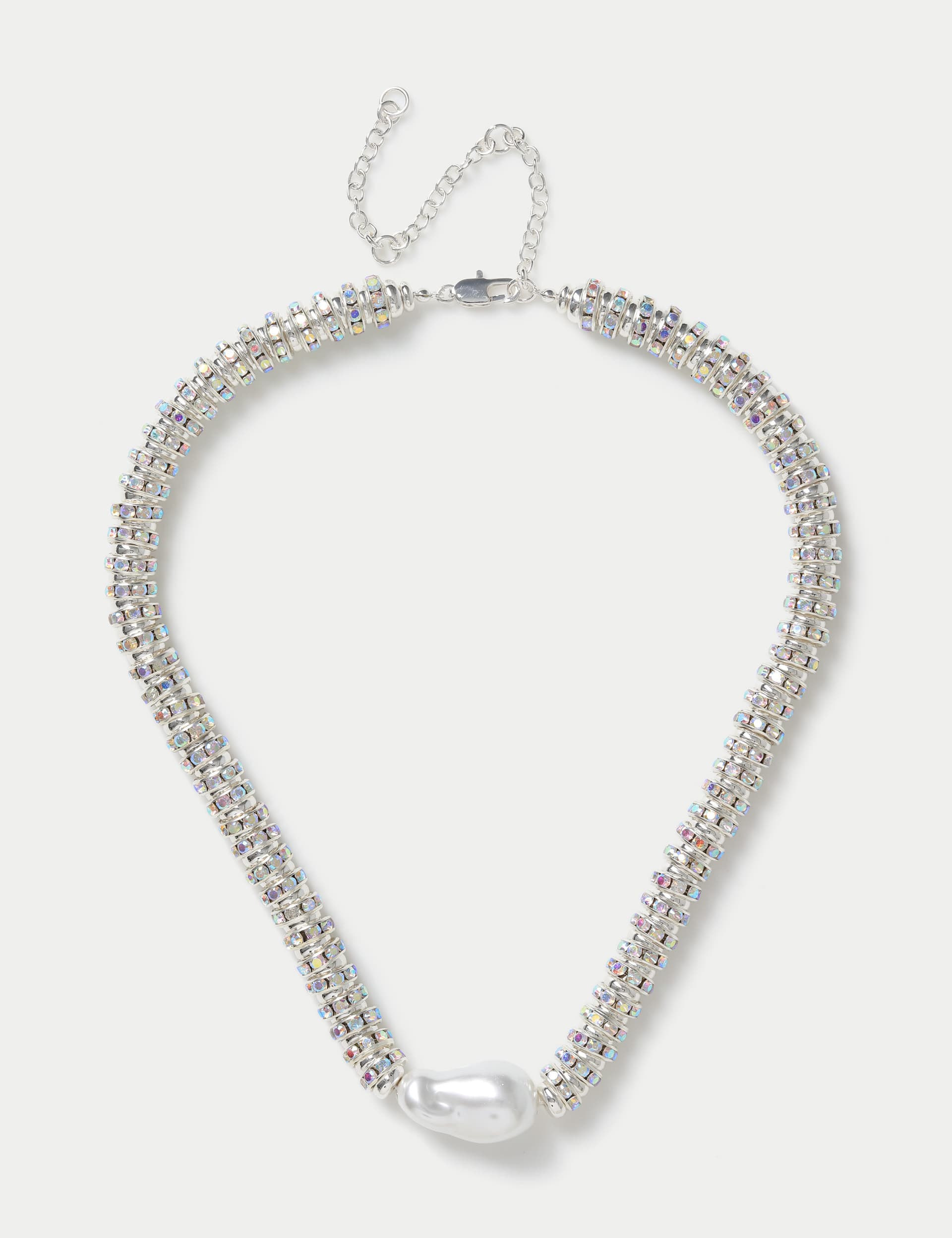 M&S Women's Pearl And Crystal Chain Necklace - Silver, Silver