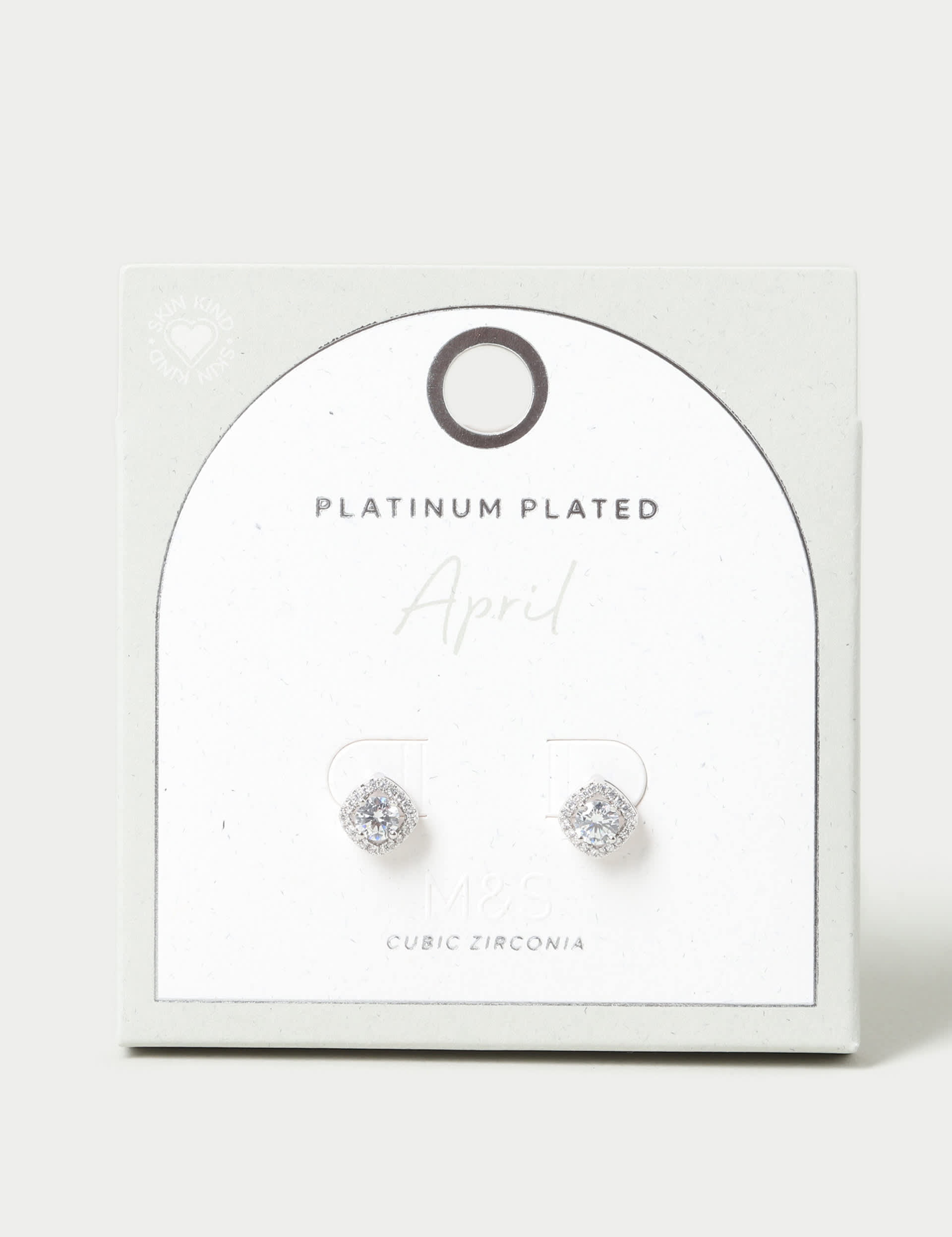 M&S Women's Platinum Plated Cubic Zirconia April Birthstone Stud Earring