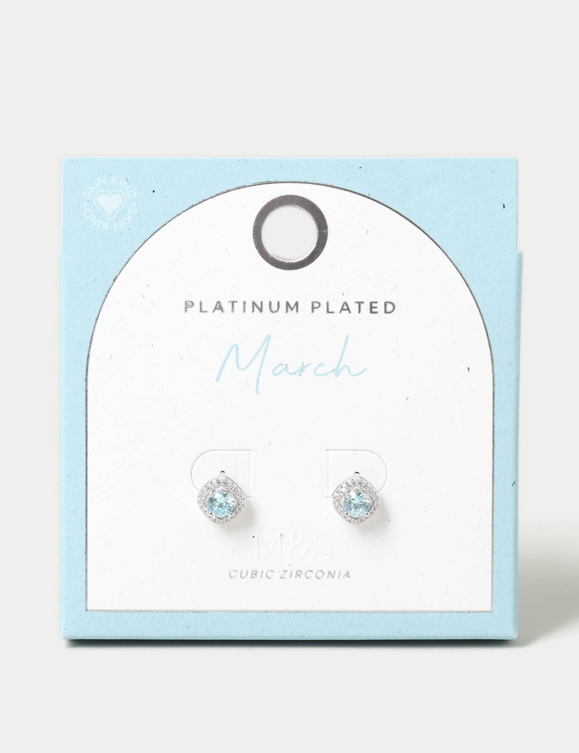 M&S Women's Platinum Plated Cubic Zirconia March Birthstone Stud Earring