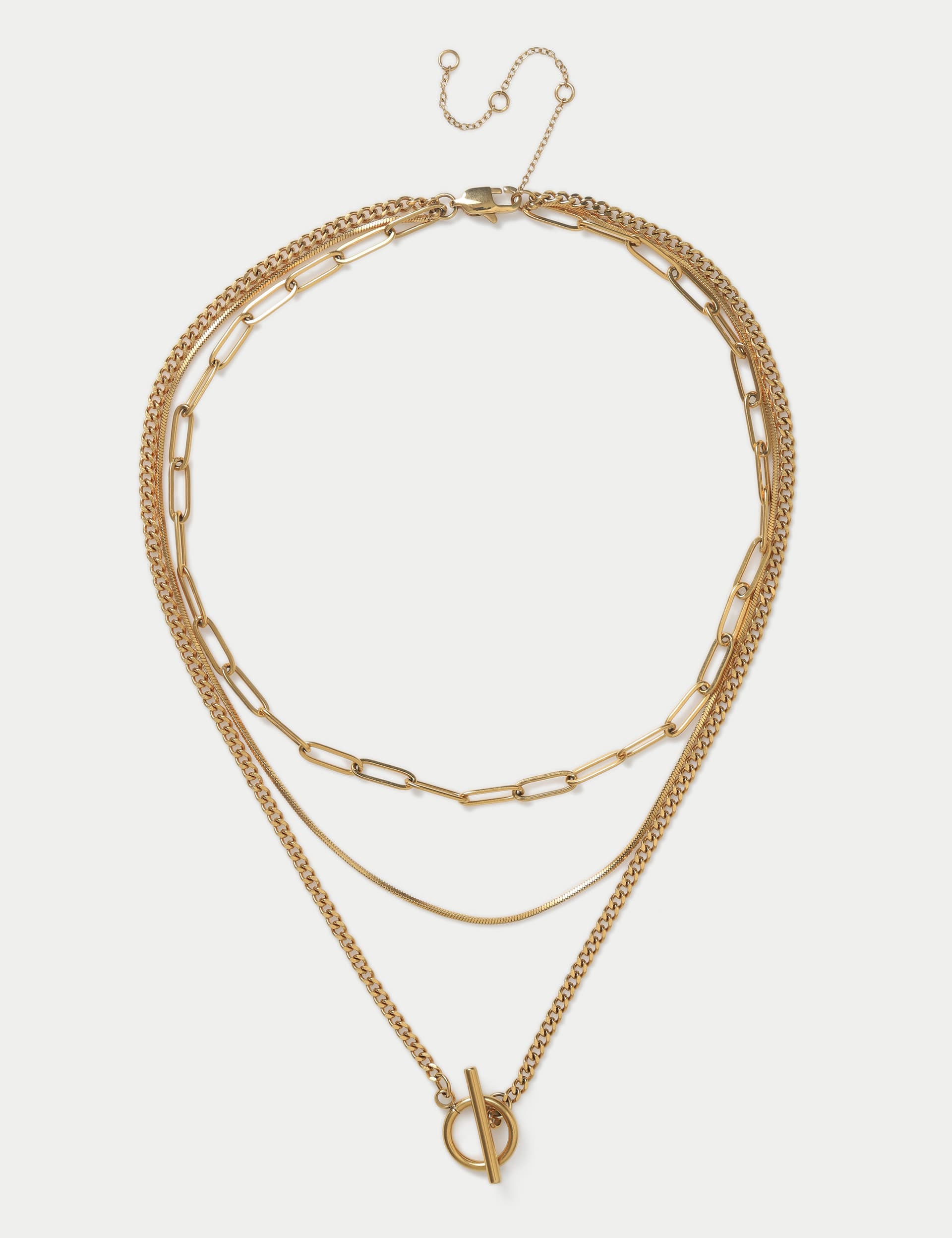 M&S Women's Gold Tone Plated T-Bar Multi Row Necklace, Gold