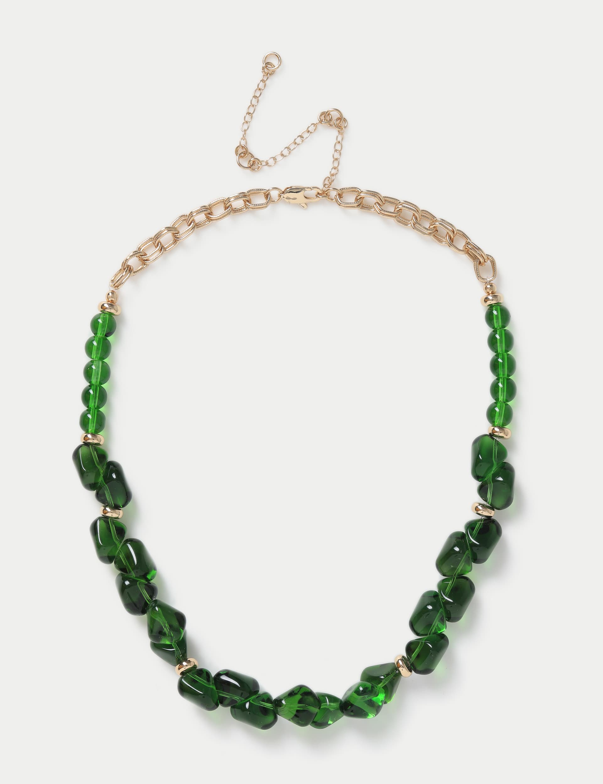 M&S Women's Green Glass Pebble Necklace, Green