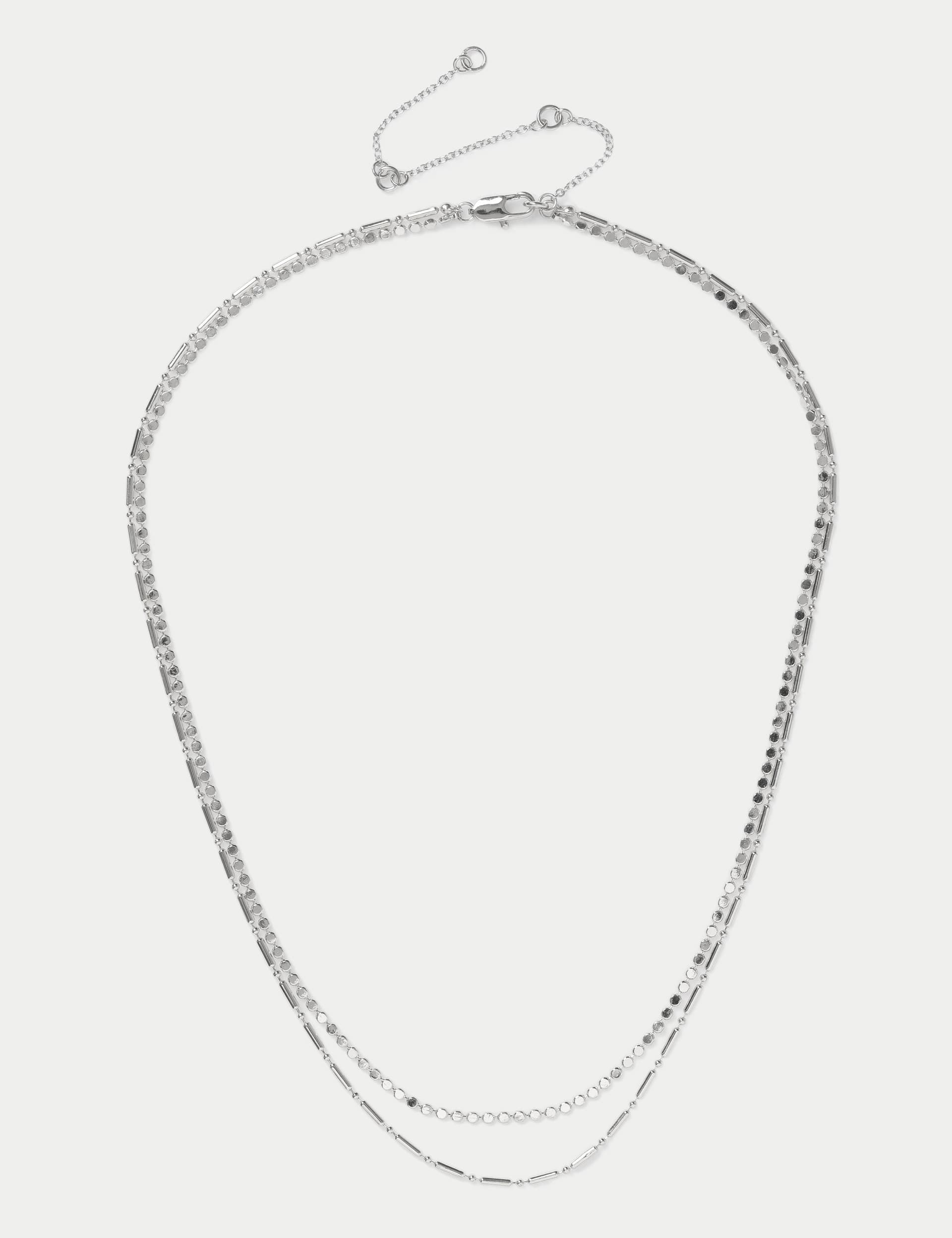 M&S Women's Silver Tone Multi Row Fine Chain Necklace  Silver