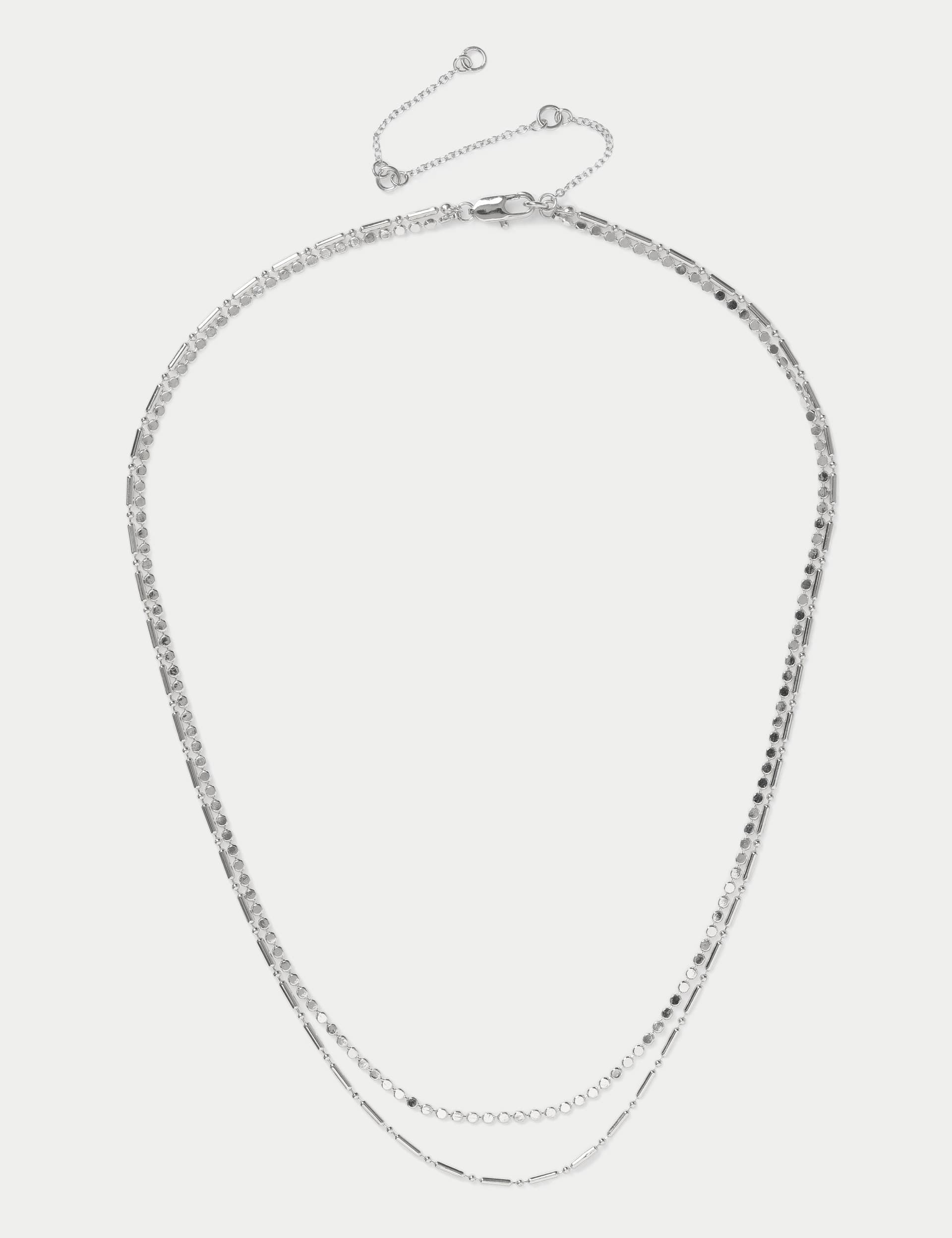 M&S Women's Silver Tone Multi Row Fine Chain Necklace, Silver