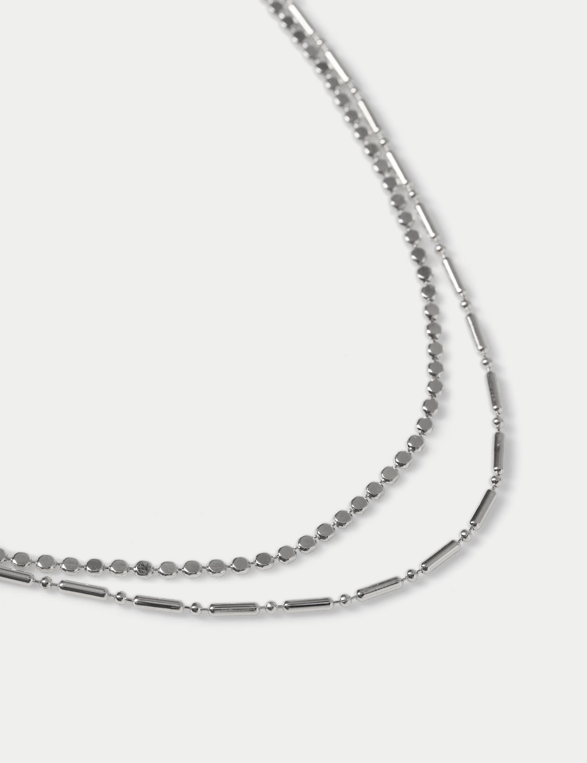 M&S Collection Women's Silver Tone Multi Row Fine Chain Necklace, Silver