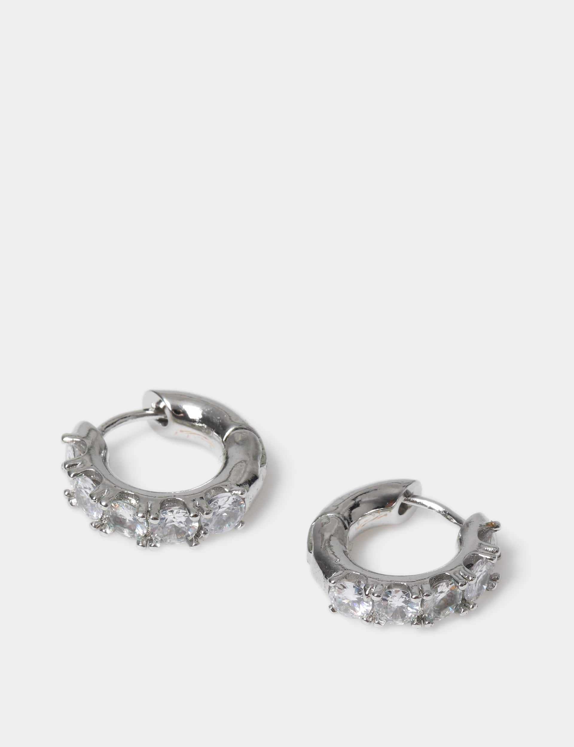 M&S Women's Platinum Plated Stone Set Hoop Earrings