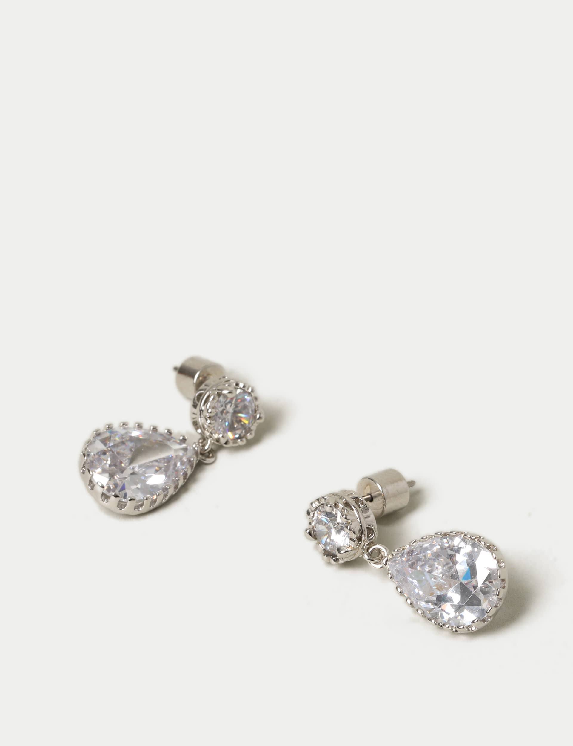 M&S Women's Platinum Plated Pear Drop Earrings