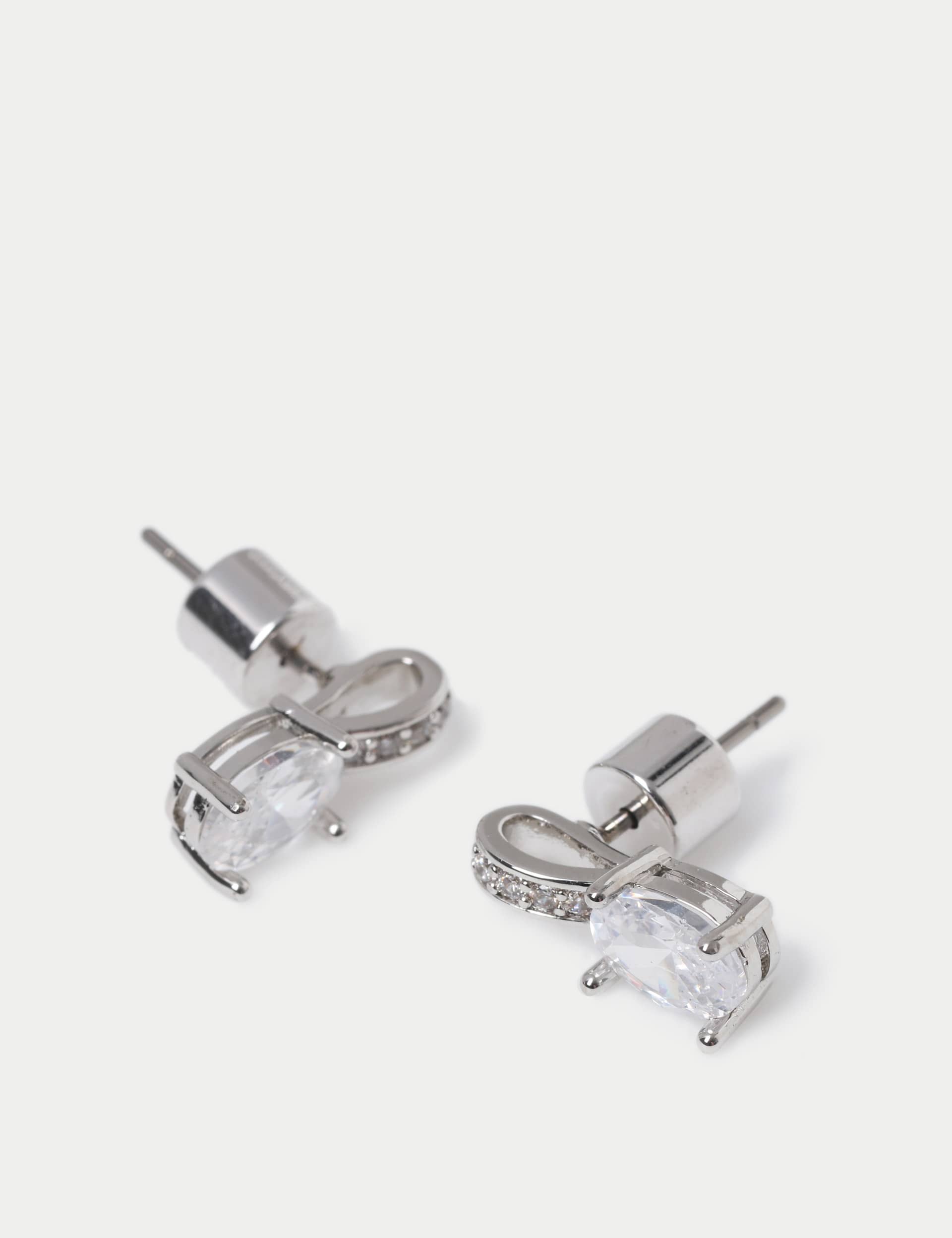 M&S Women's Platinum Plated Oval Drop Hoop Earrings