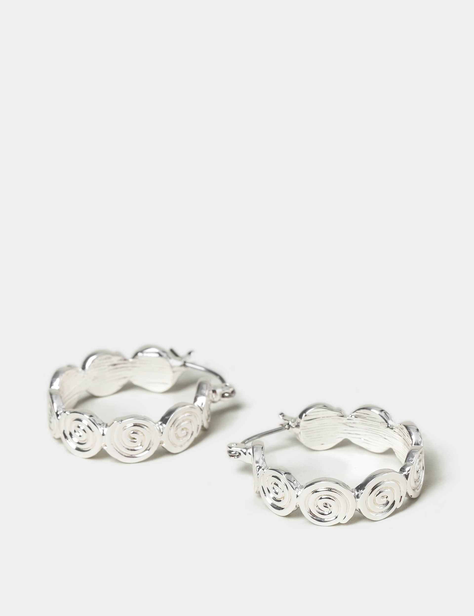 M&S Women's Swirl Small Hoop Earrings - Silver, Silver