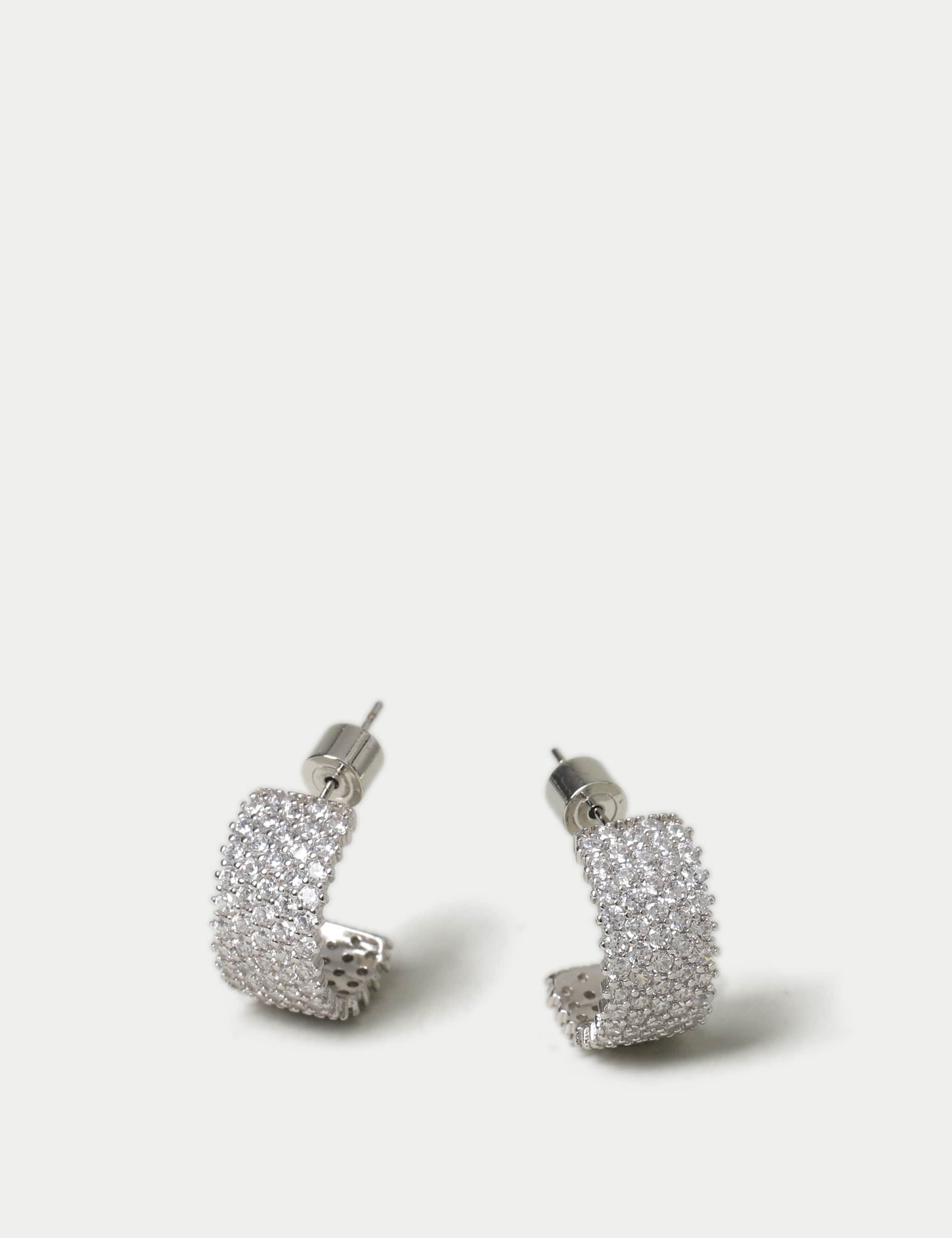 M&S Women's Platinum Plated Cubic Zirconia Wide Hoop Earrings