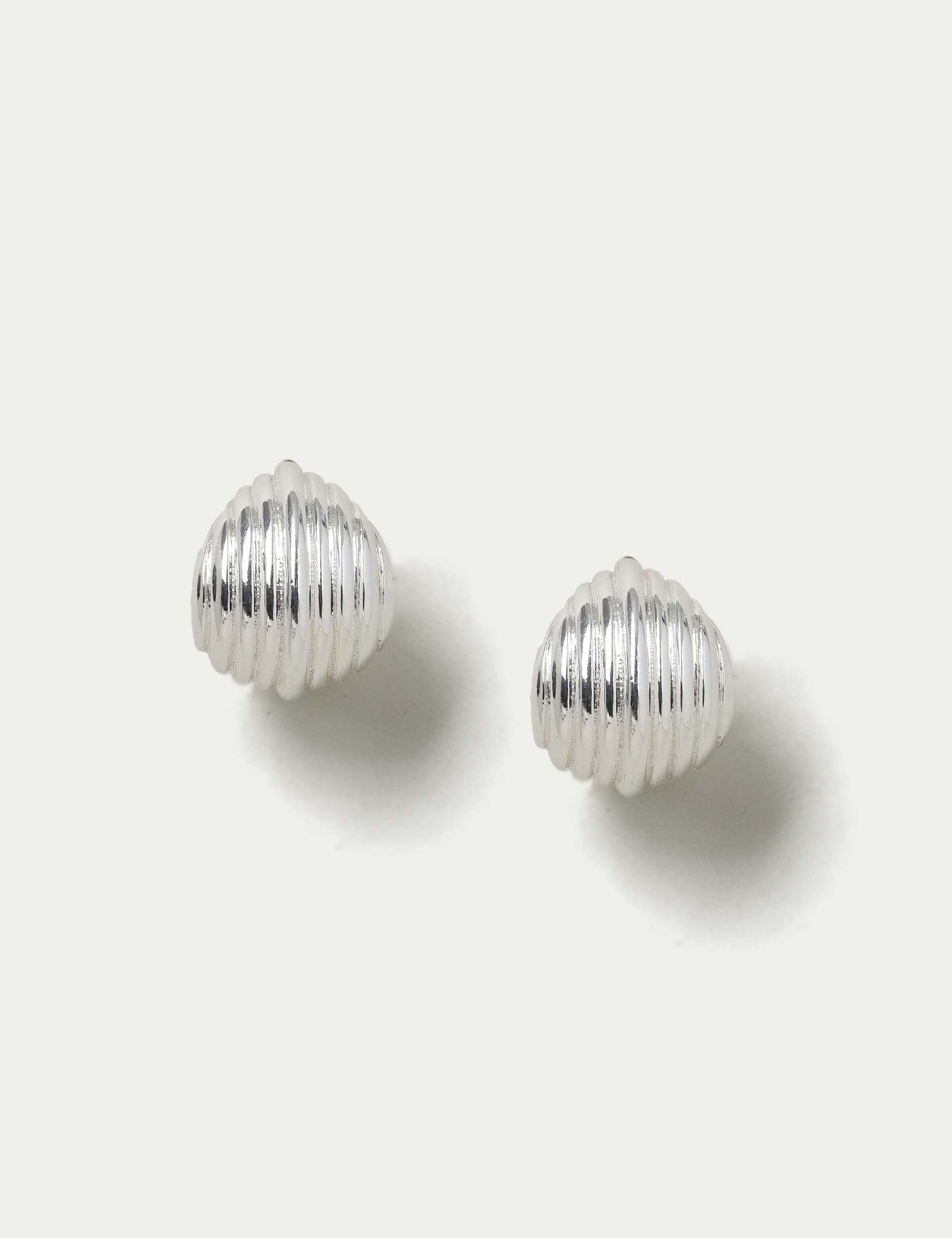 M&S Women's Ridged Oversized Stud Earrings - Silver, Silver