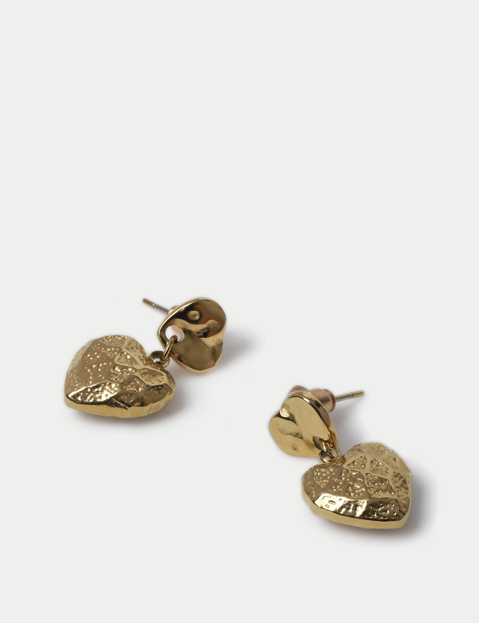 M&S Women's Gold Plated Molten Heart Stud Earrings, Gold