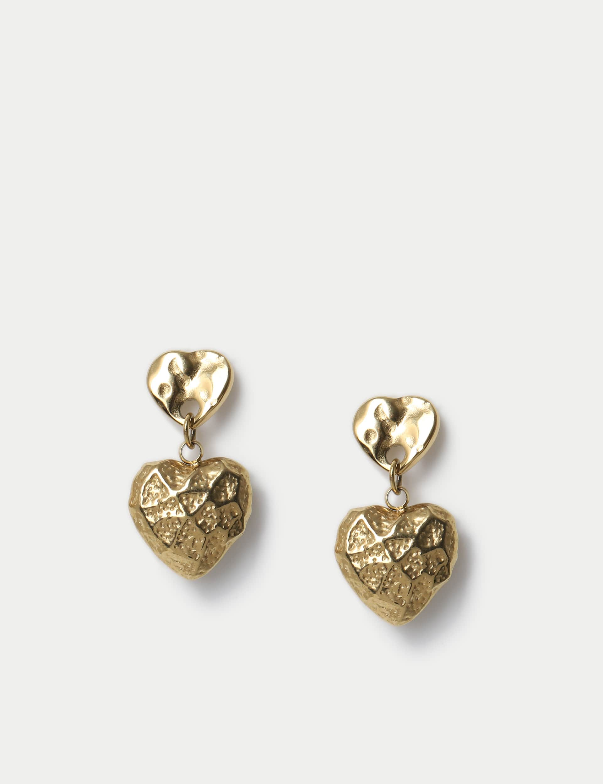 M&S Collection Women's Gold Plated Molten Heart Stud Earrings, Gold