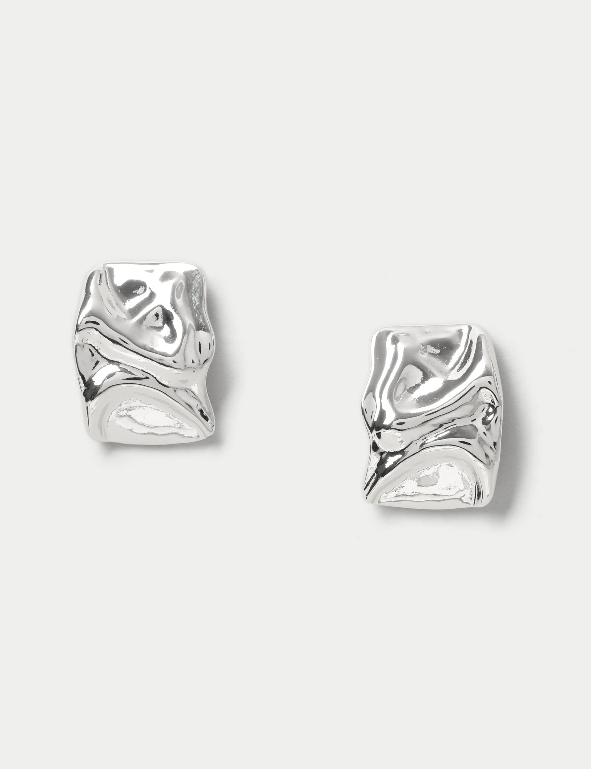 M&S Women's Gold Molten Oversized Stud Earrings - Silver, Silver