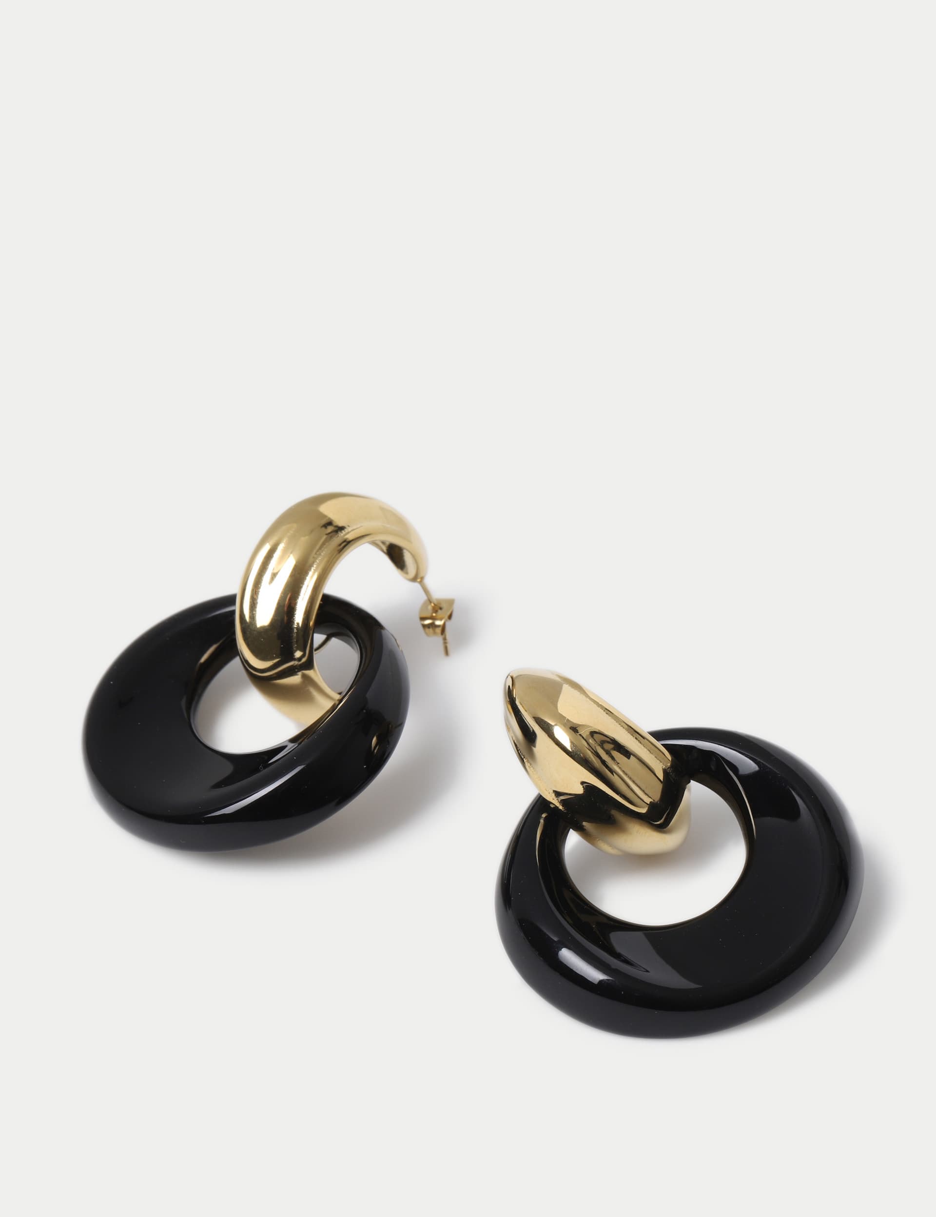 M&S Women's Gold & Black Round Drop Earrings, Gold