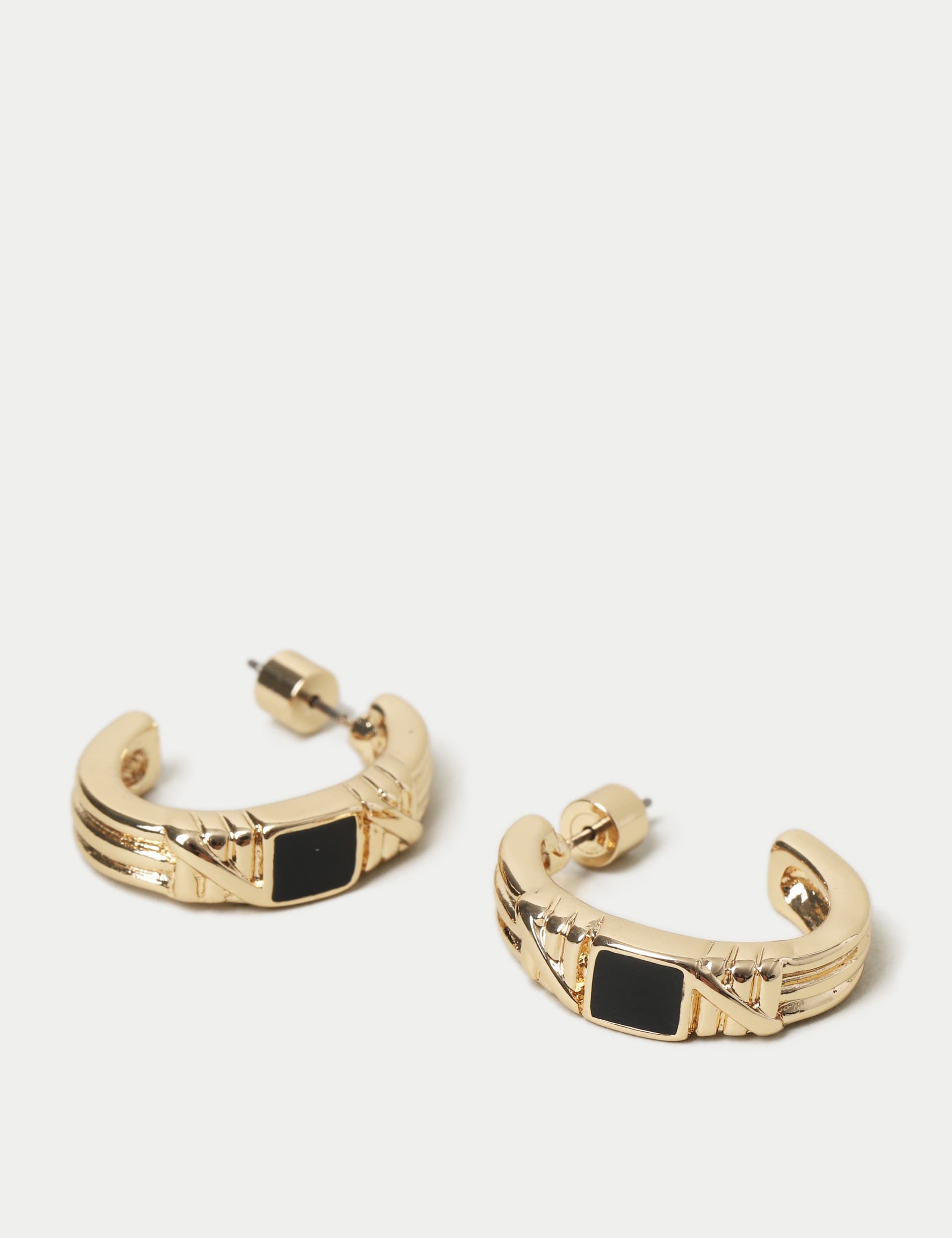 M&S Women's Gold Black Inlay Hoop Earrings  Gold