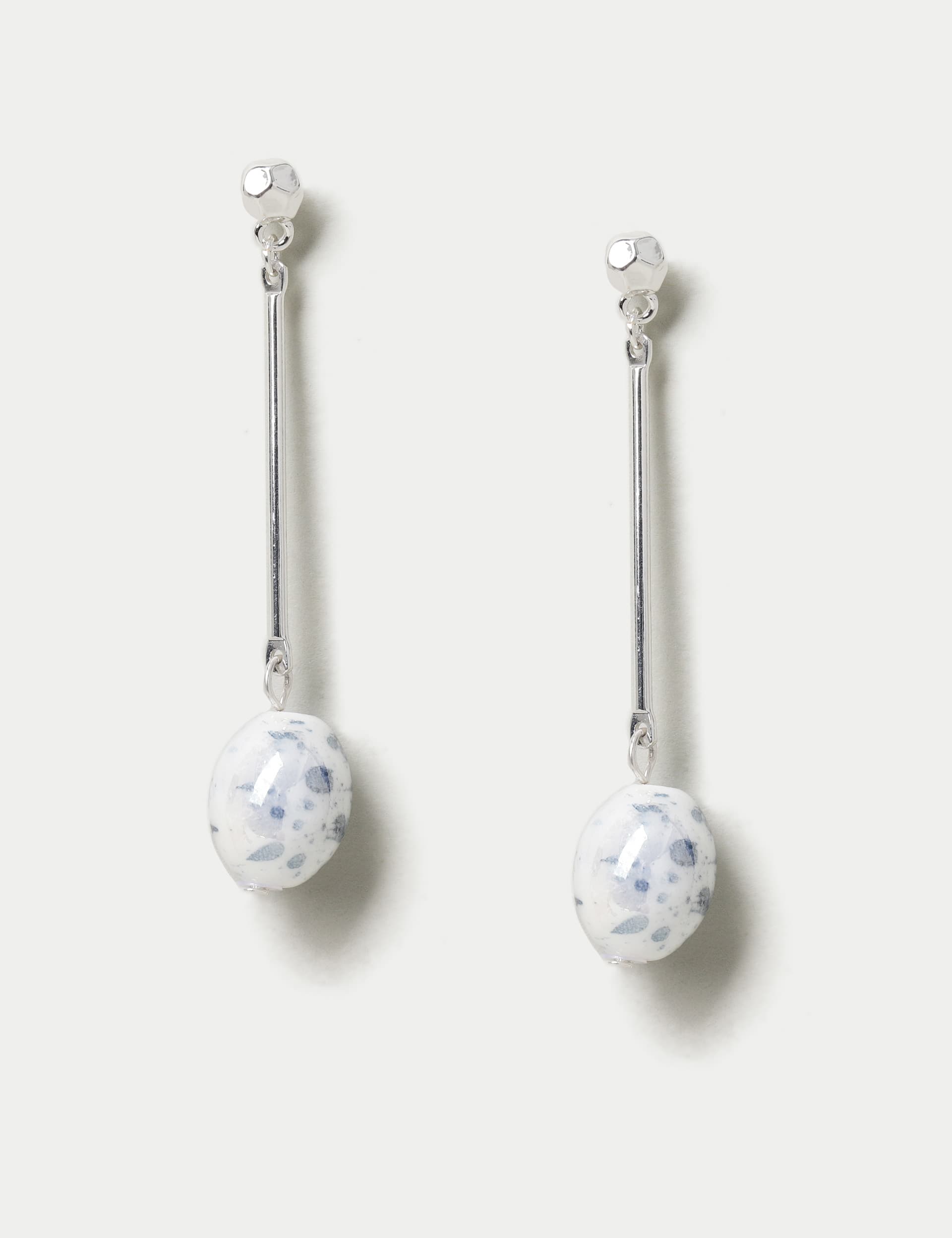 M&S Women's Silver Tone Marble Drop Bead Earrings