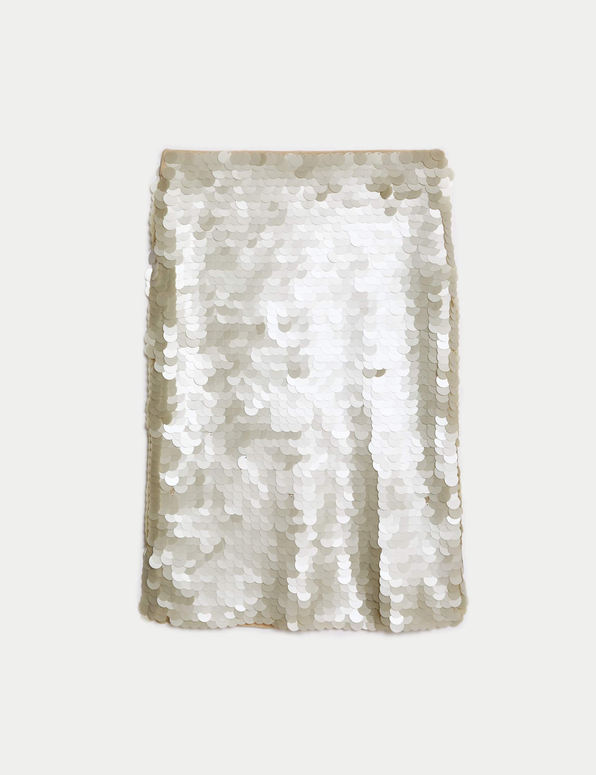 M&S Women's Sequin Knee Length Column Skirt - 12REG - Neutral, Neutral