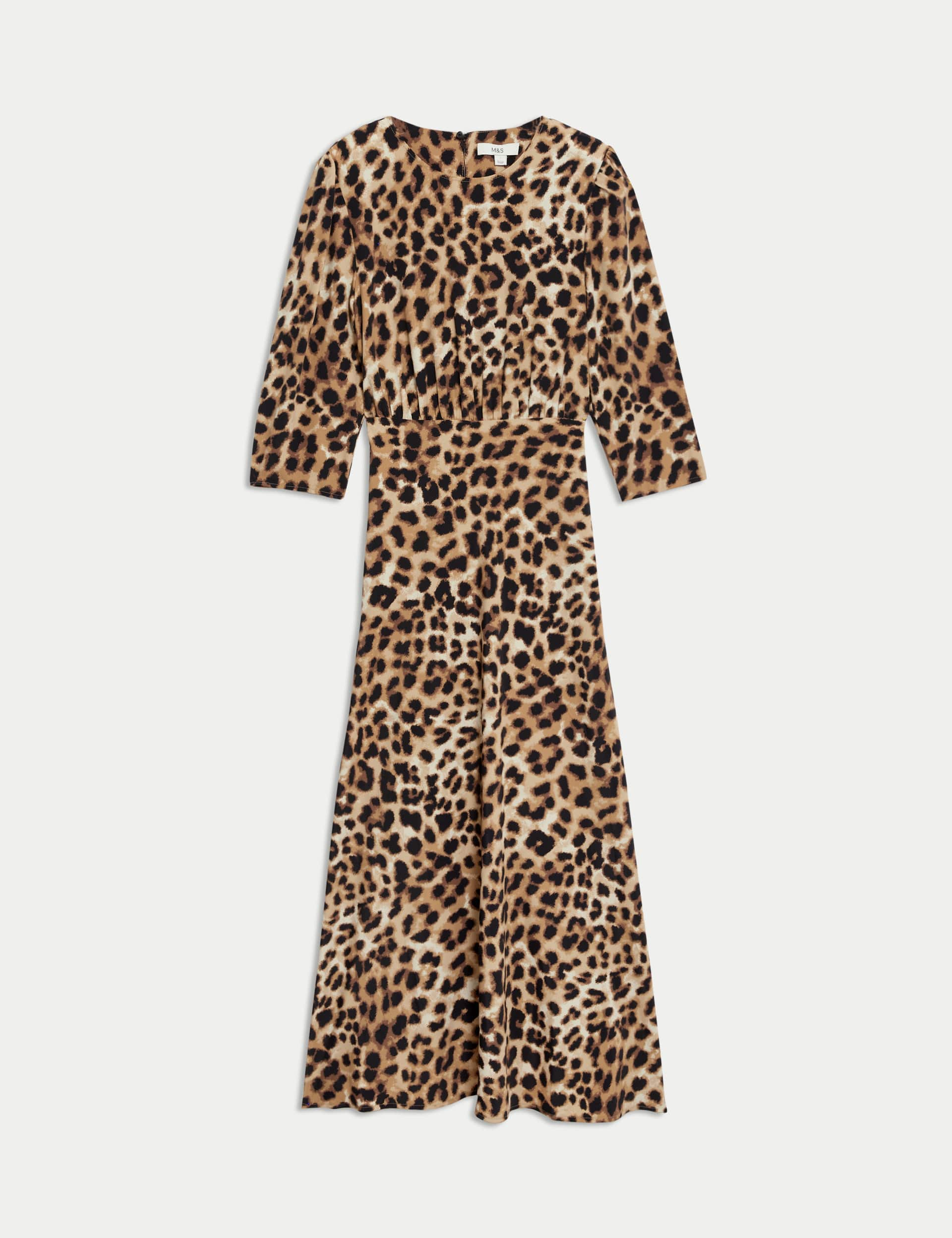 M&S Women's Animal Print Round Neck Midi Tea Dress - 14REG - Natural Mix, Natural Mix